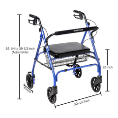 McKesson Bariatric 4-Wheel Rollator – Blue Folding Steel Frame, 8 in Casters, 500 lb Capacity, Adjustable Height, Latex-Free | HCPCS E0149