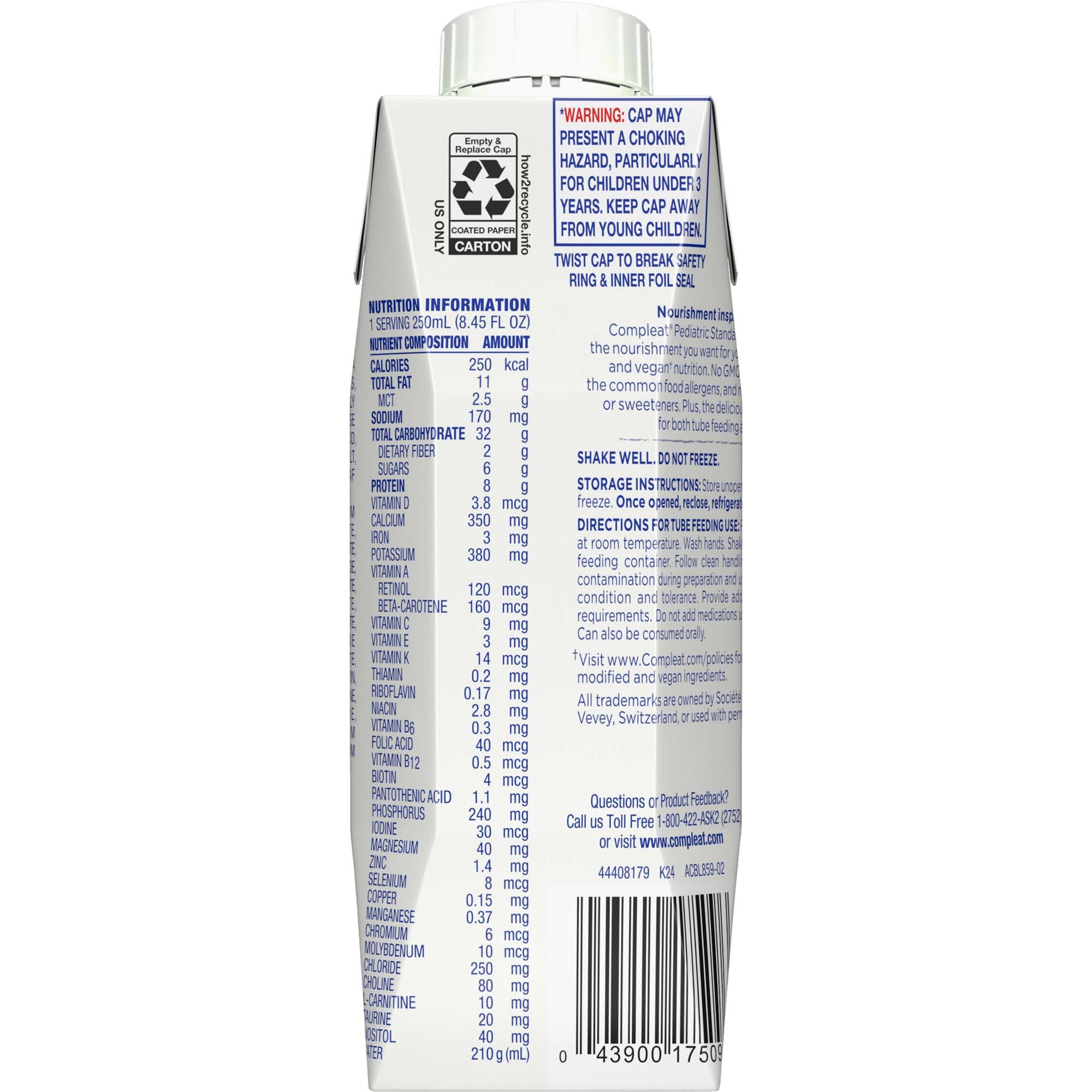 Pediatric Oral Supplement Compleat Pediatric Standard 1.0 Cal Vanilla Flavor 8.45 oz. Carton Liquid Plant Based Food Allergies,Packaging Type- Each