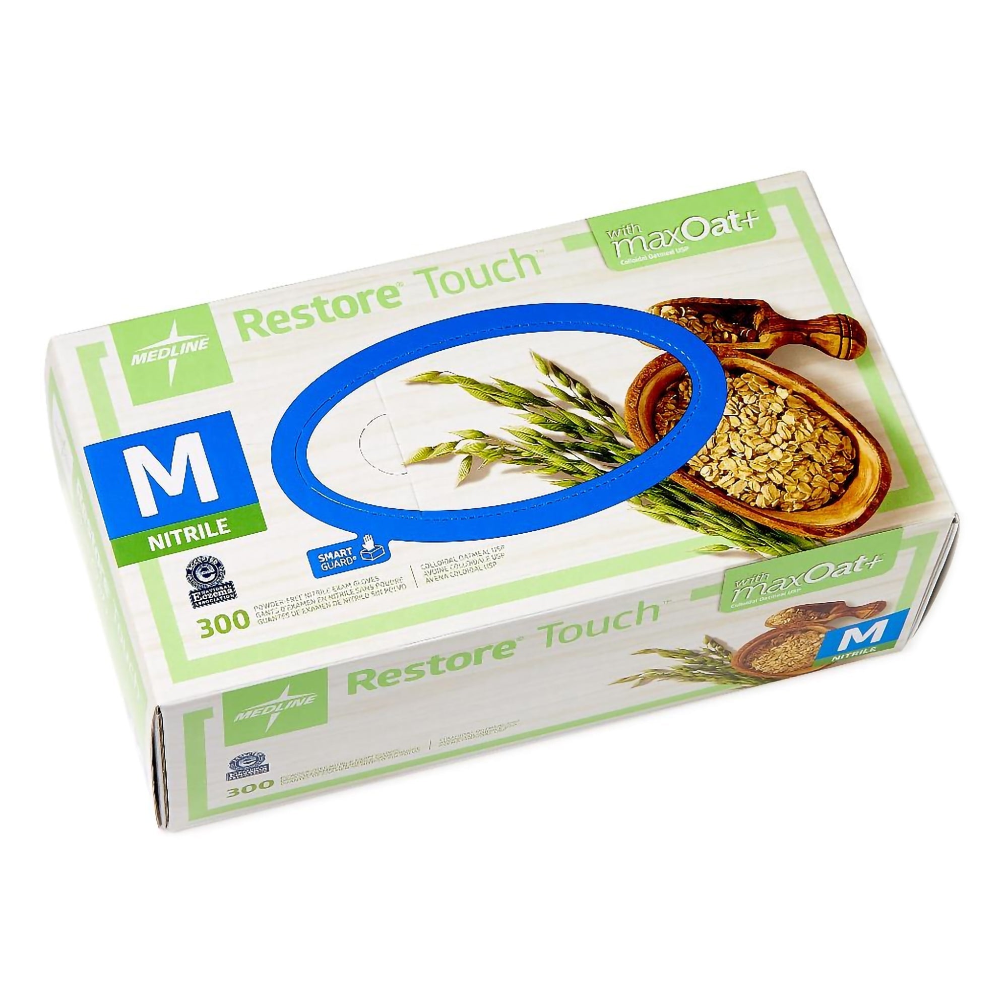 Guante de examen Restore Touch, mediano, no estéril, de nitrilo, con puños estándar, con punta texturizada, color verde, probado para quimioterapia.