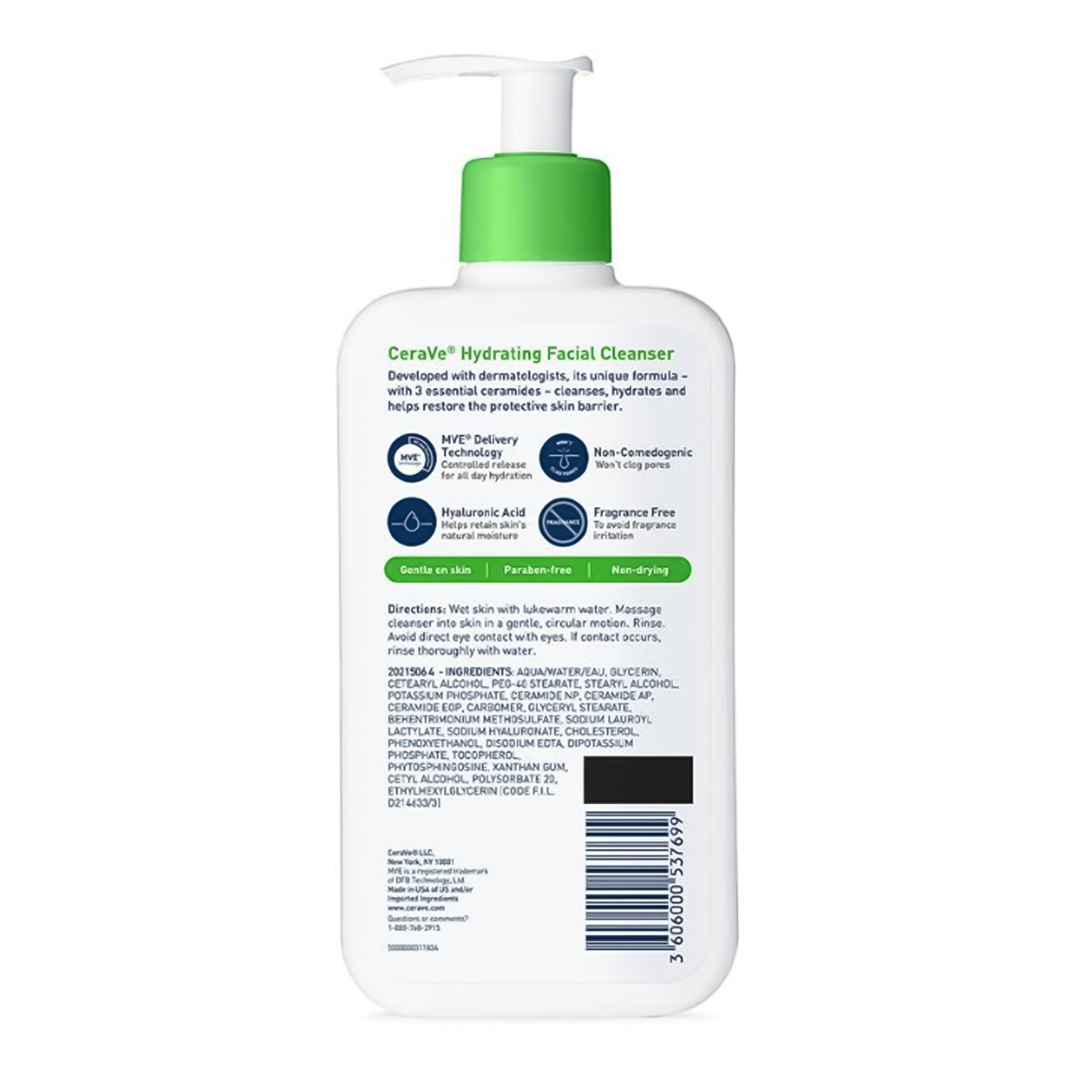 Facial Cleanser CeraVe Hydrating Cleanser Lotion 12 oz. Pump Bottle Unscented,Packaging Type- Each