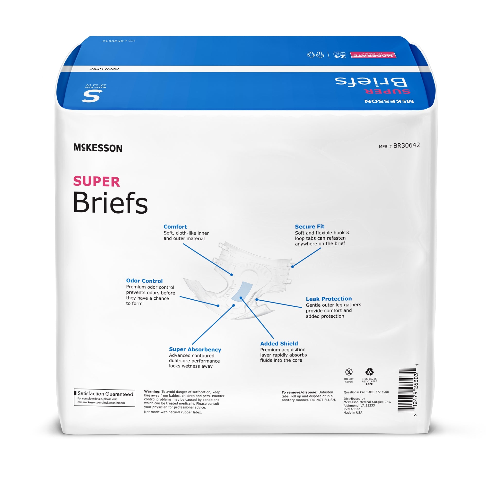 Unisex Adult Incontinence Brief McKesson Small Disposable Moderate Absorbency, Packaging Type- Case