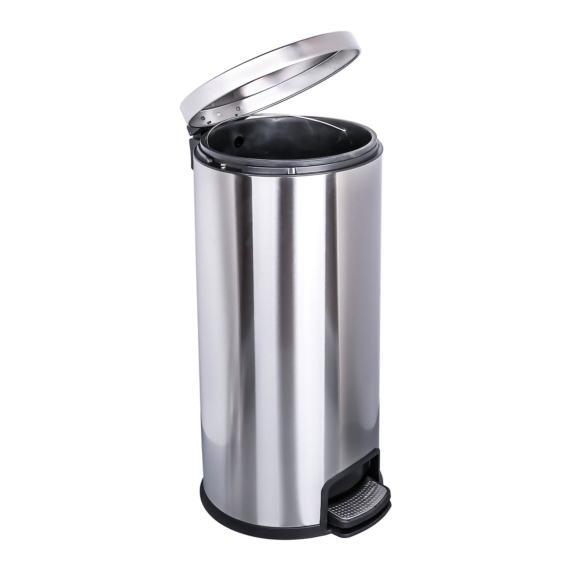 Stainless steel pedal bin with open lid
