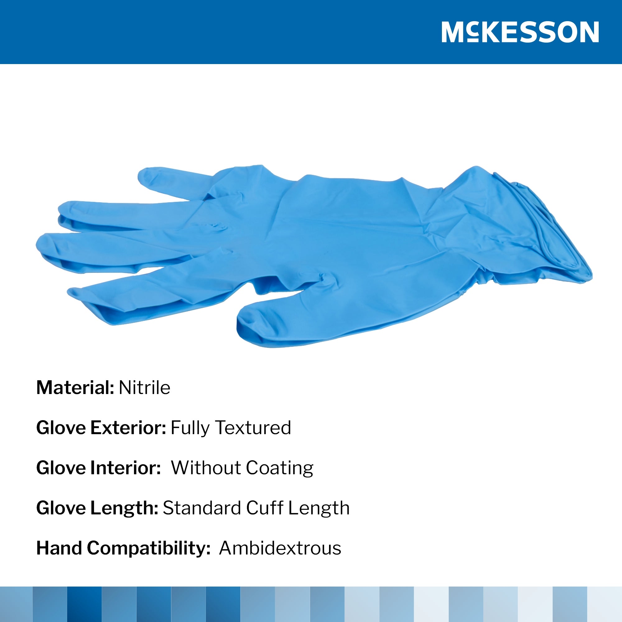exam glove mckesson confiderm 6 8c large nonsterile nitrile standard cuff length fully textured blue chemo tested fentanyl tested packaging type box