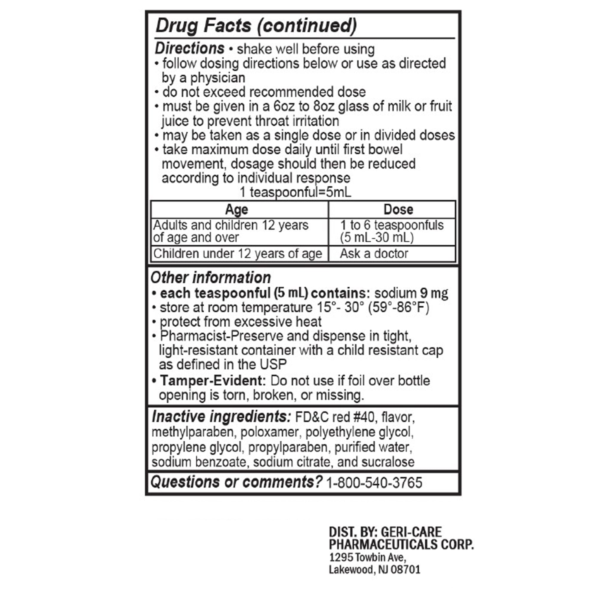 Stool Softener Geri-Care Cherry Liquid 16 oz. 50 mg / 5 mL Strength Docusate Sodium, Packaging Type- Case