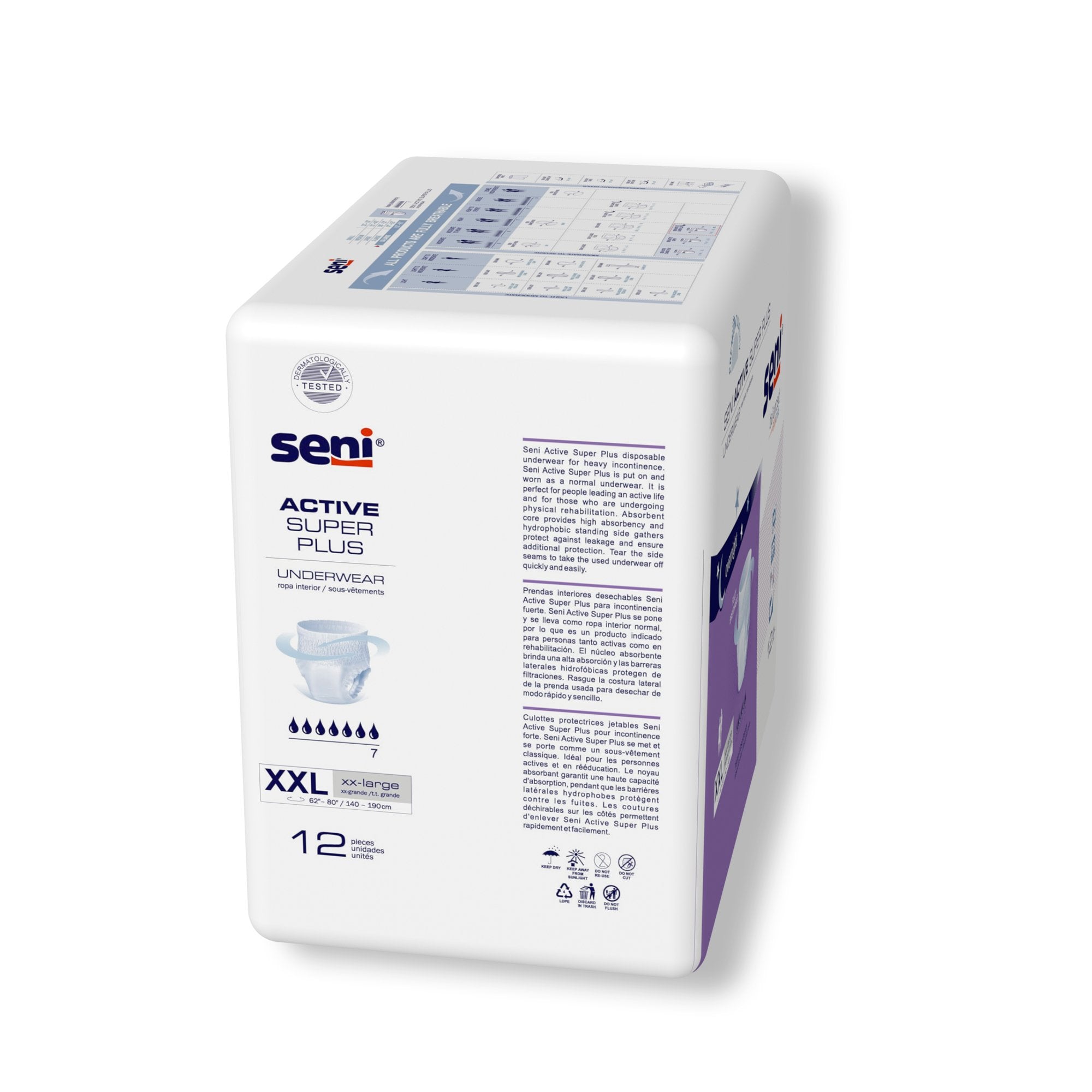 unisex adult absorbent underwear seni active super plus pull on with tear away seams 2x large disposable heavy absorbency packaging type case