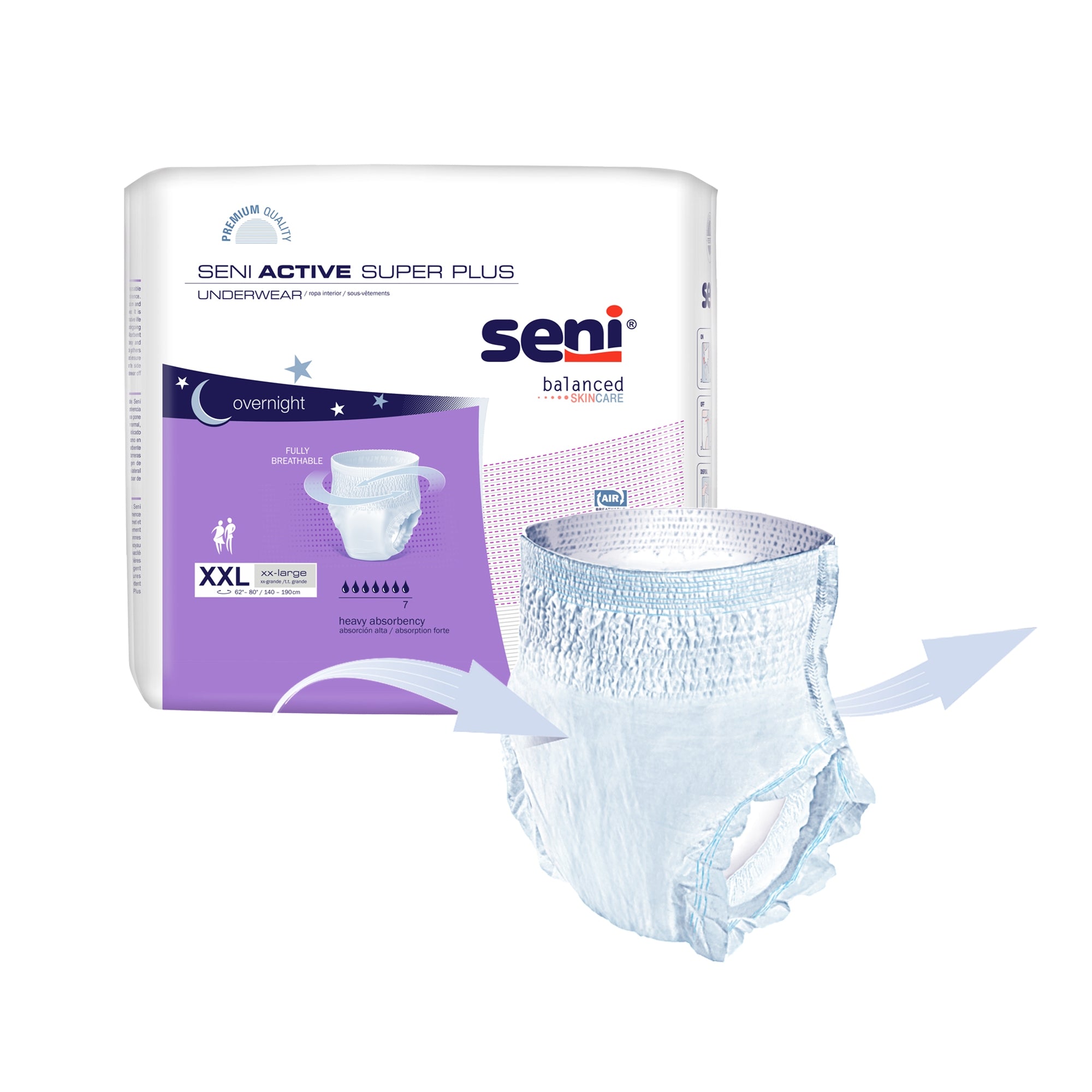 Unisex Adult Absorbent Underwear Seni Active Super Plus Pull On with Tear Away Seams 2X-Large Disposable Heavy Absorbency, Packaging Type- Case