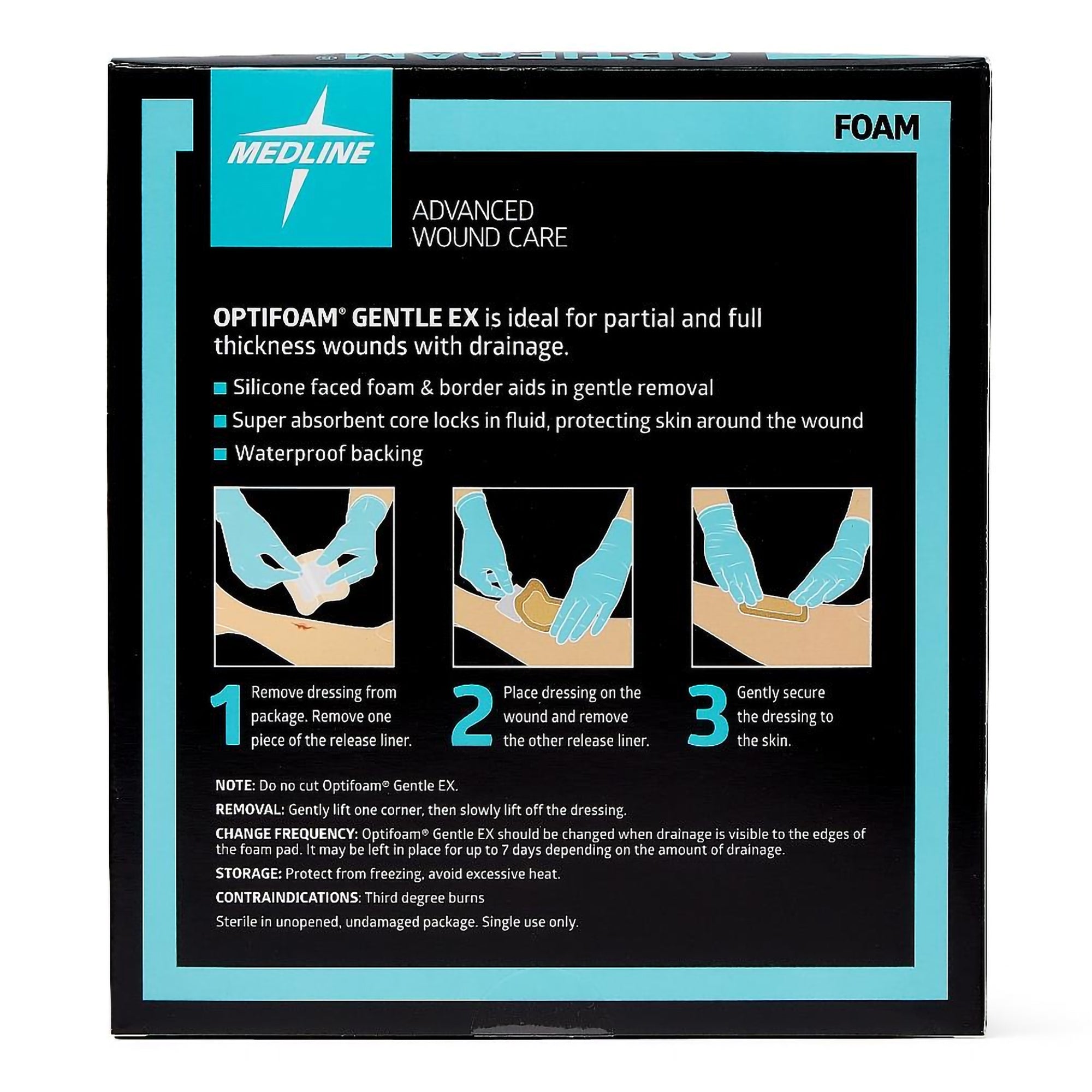 Foam Dressing Optifoam Gentle EX 4 X 4 Inch With Border Waterproof Backing Silicone Face and Border Square Sterile,Packaging Type- Box