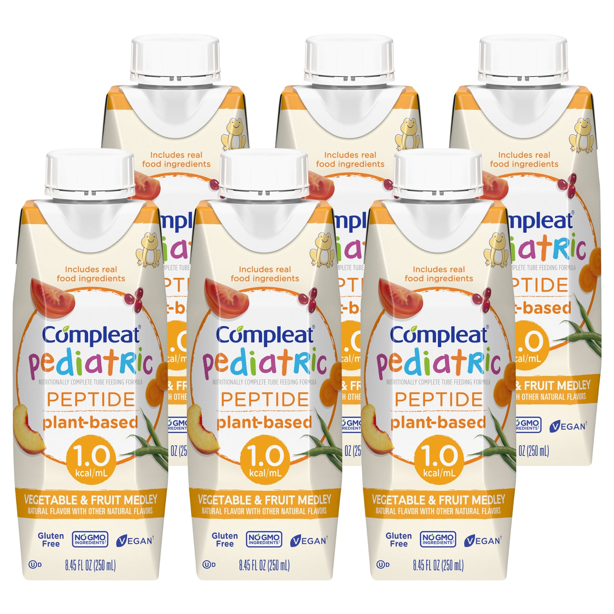 Pediatric Tube Feeding Formula Compleat Pediatric Peptide 1.0 Vegetable / Fruit Medley Flavor 250 mL Reclosable Carton Liquid Plant Based