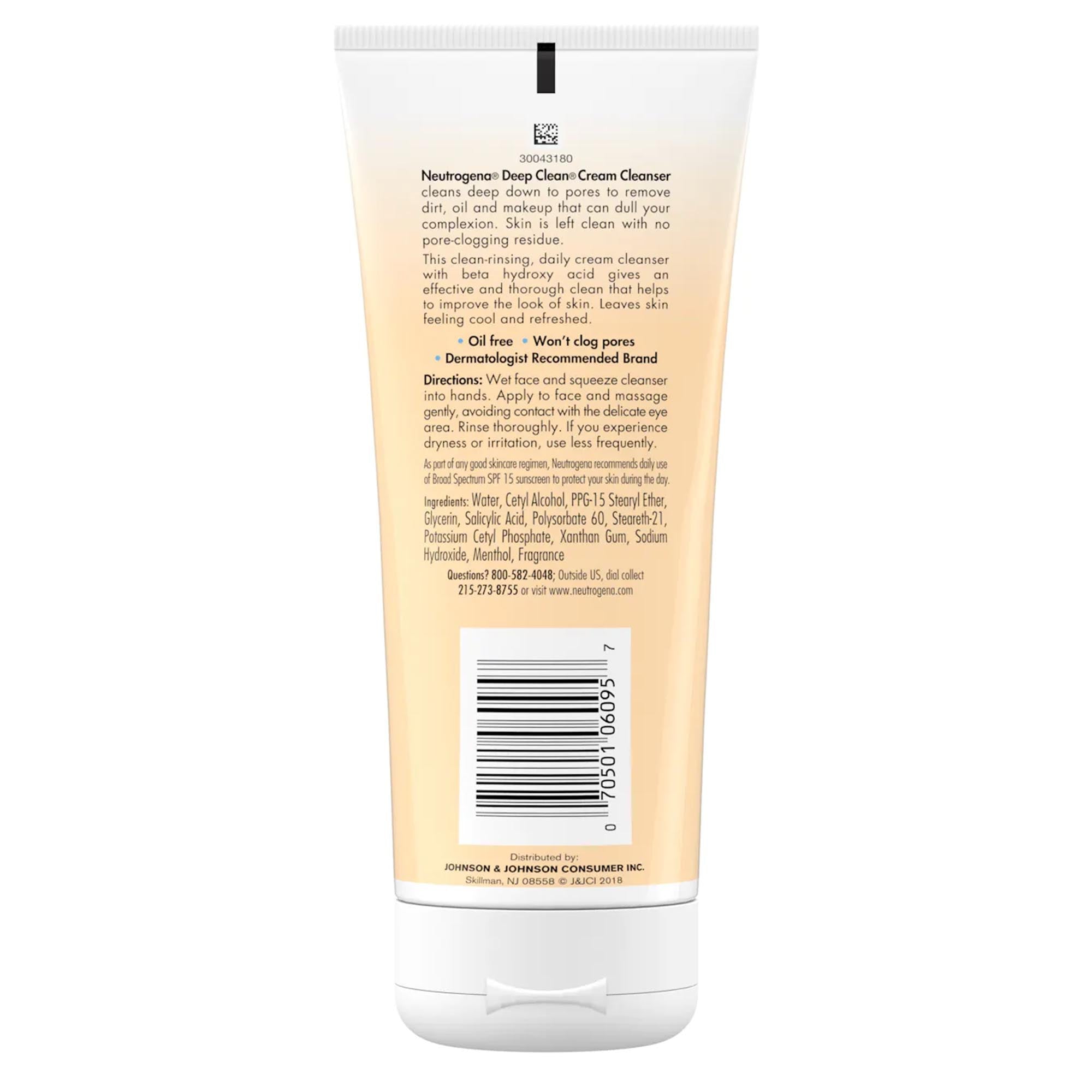 Limpiador facial Neutrogena Deep Clean Cream, tubo de 7 oz, perfumado. Tipo de empaque: individual.