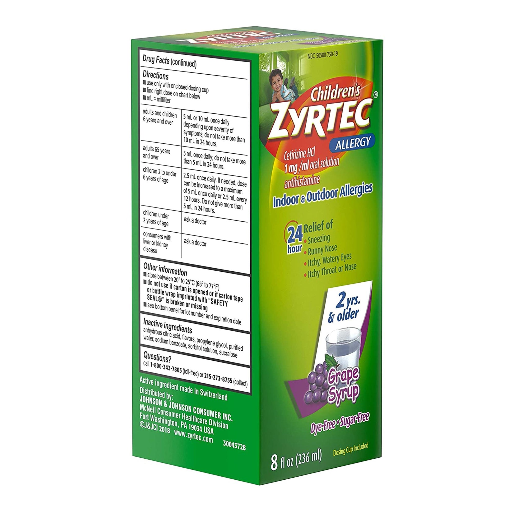 Children's Allergy Relief Zyrtec 1 mg / 1 mL Strength Solution 4 oz.,Packaging Type- Each