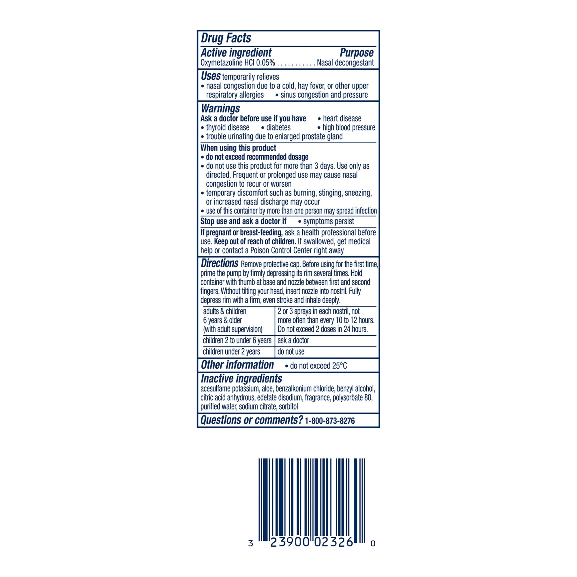 Nasal Decongestant Vicks Sinex Severe Ultra Fine 0.05% Nasal Spray 0.5 oz.,Packaging Type- Each