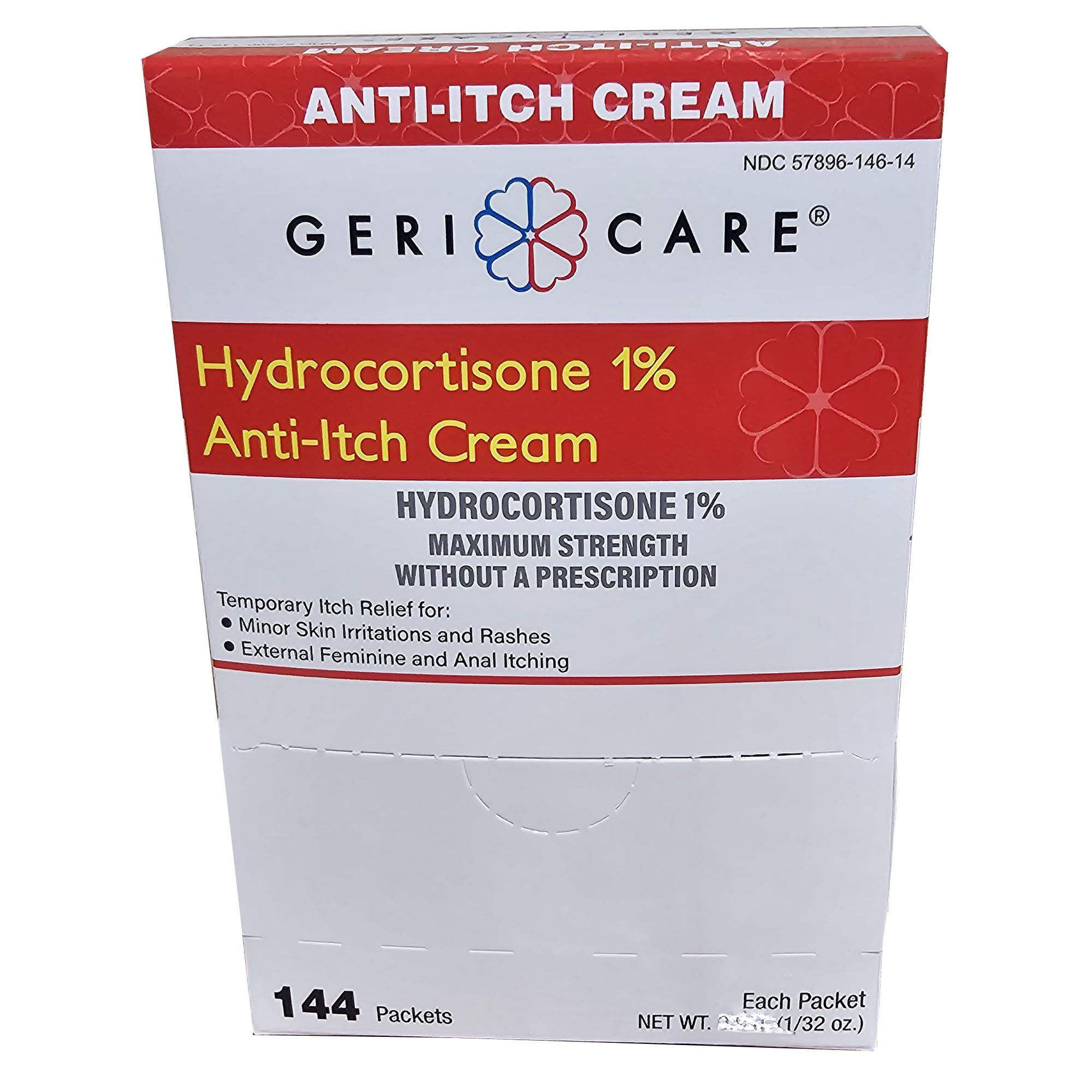 Itch Relief Geri-Care 1% Strength Cream 144 Per Box Individual Packet, Packaging Type- Case