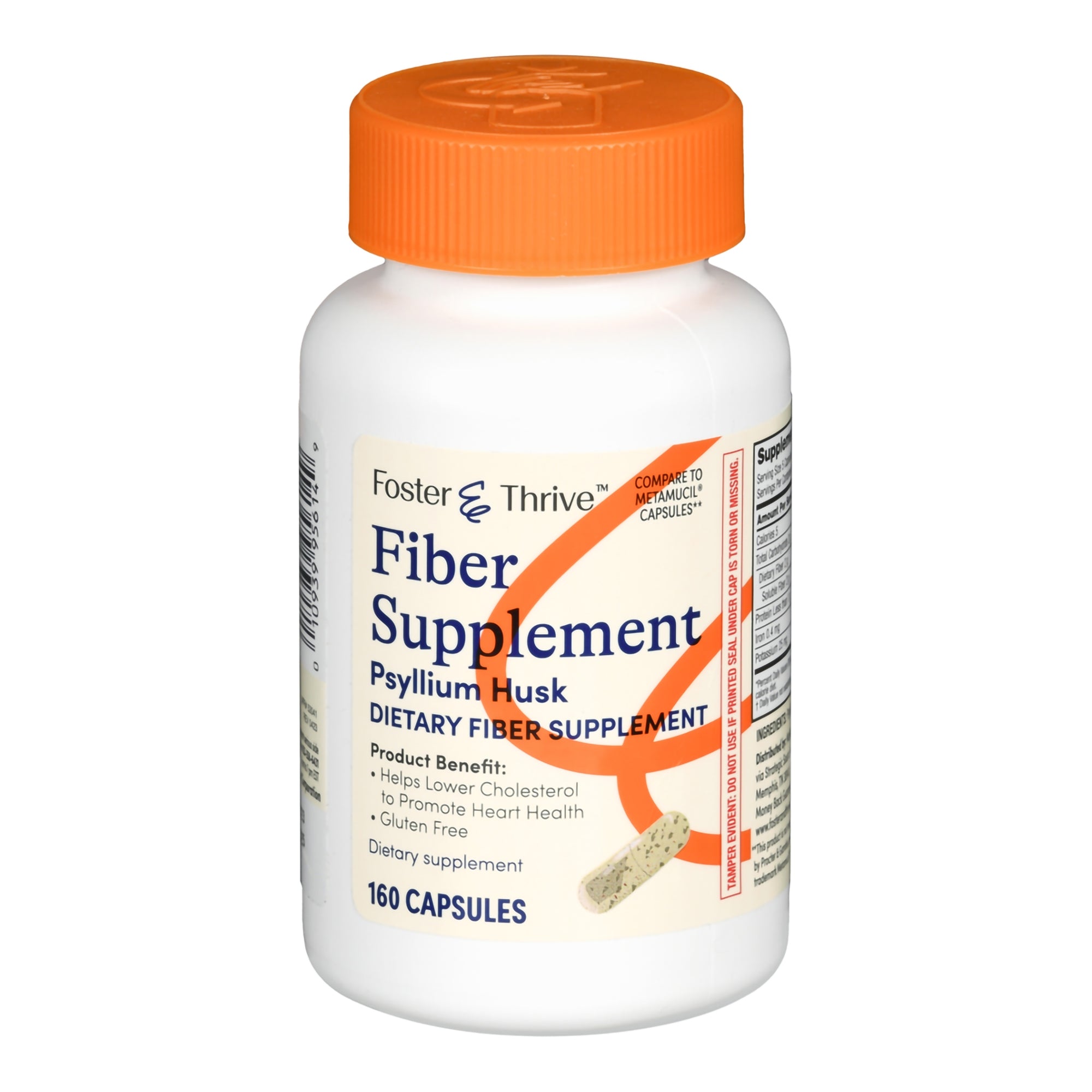 Laxative Foster & Thrive Original Flavor Capsule 160 per Bottle 0.52 Gram Strength Psyllium Husk, Packaging Type- Each