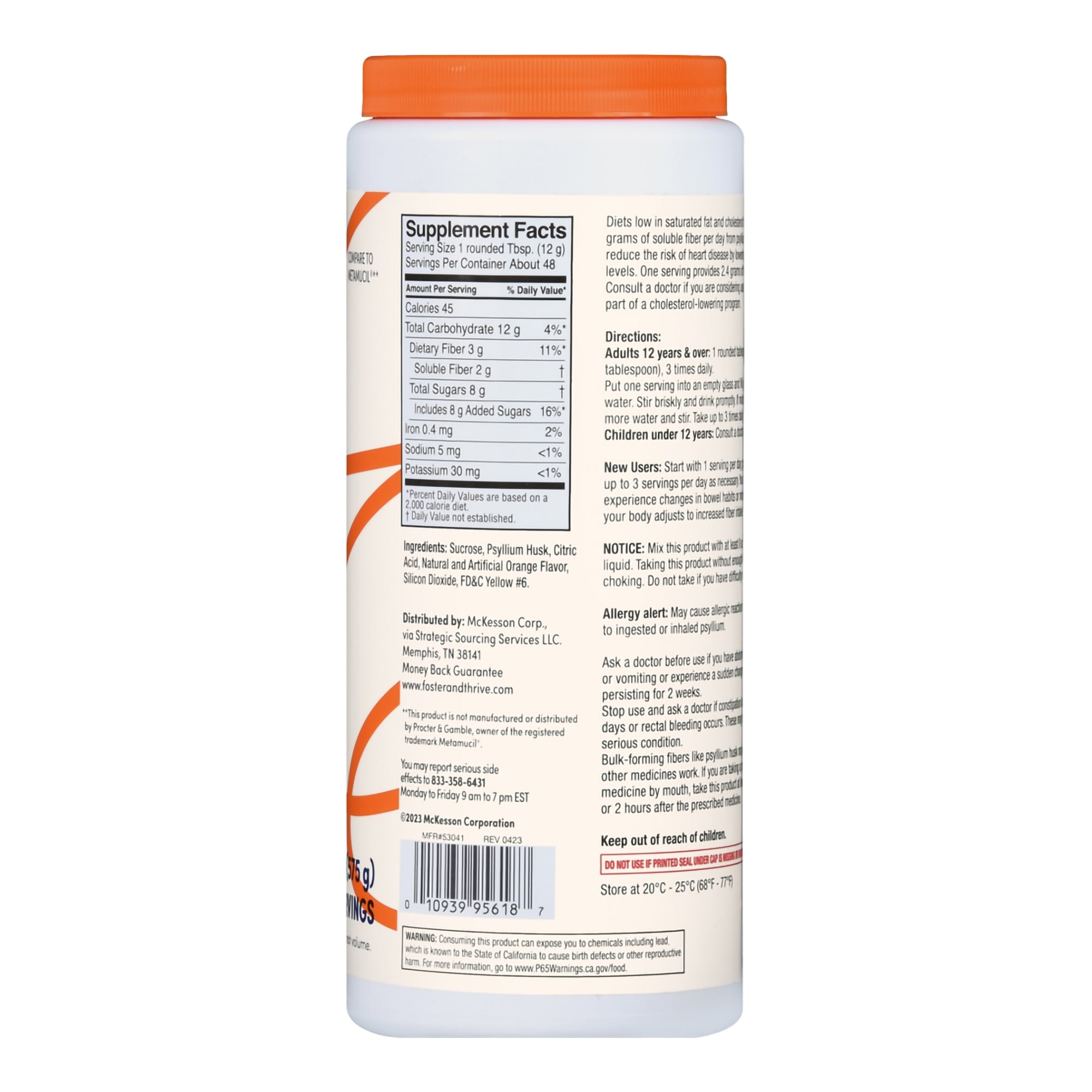 Fiber Supplement Foster & Thrive Orange Flavor Powder 20.3 oz. Psyllium Husk, Packaging Type- Each