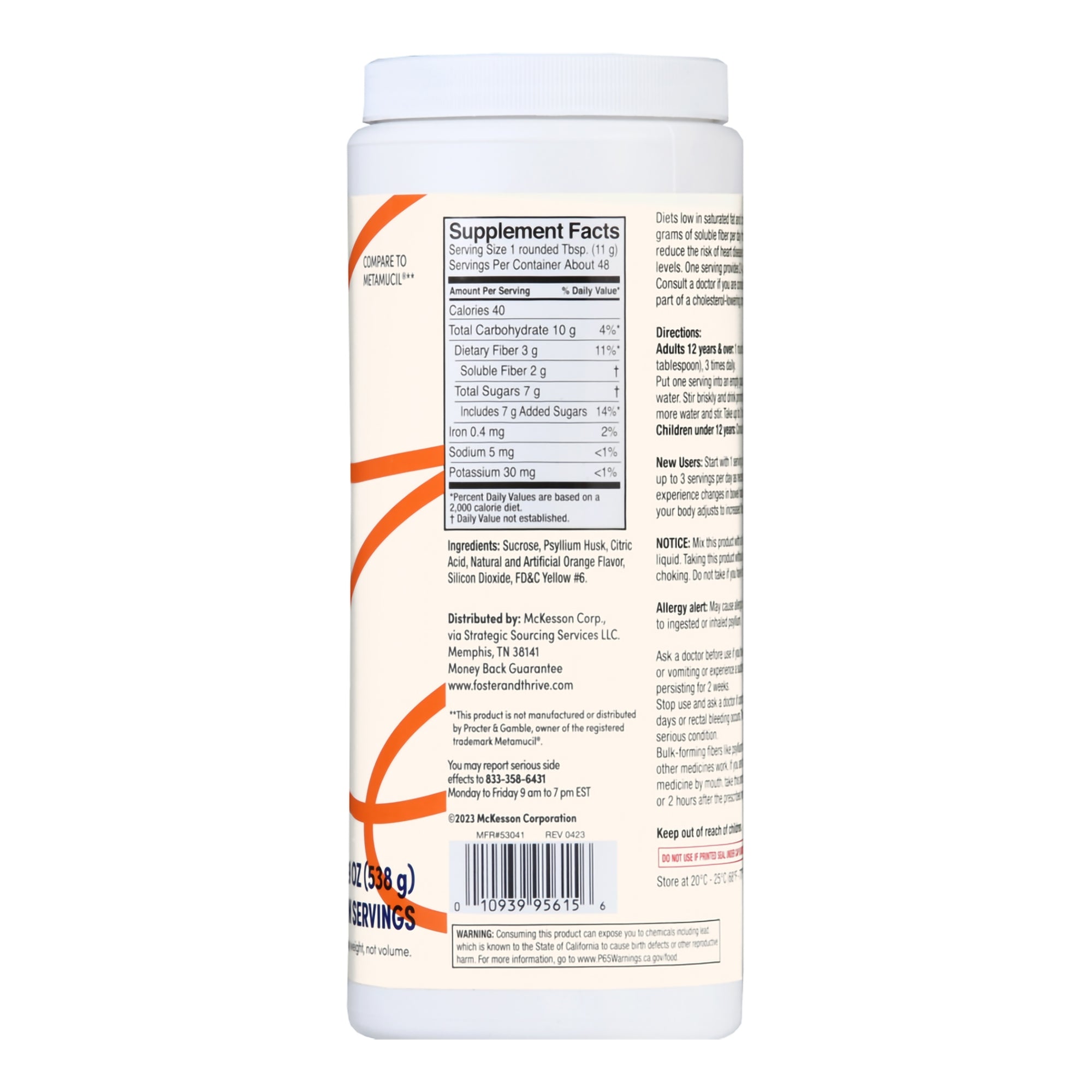 Fiber Supplement Foster & Thrive Orange Flavor Powder 19 oz. Psyllium Husk, Packaging Type- Each