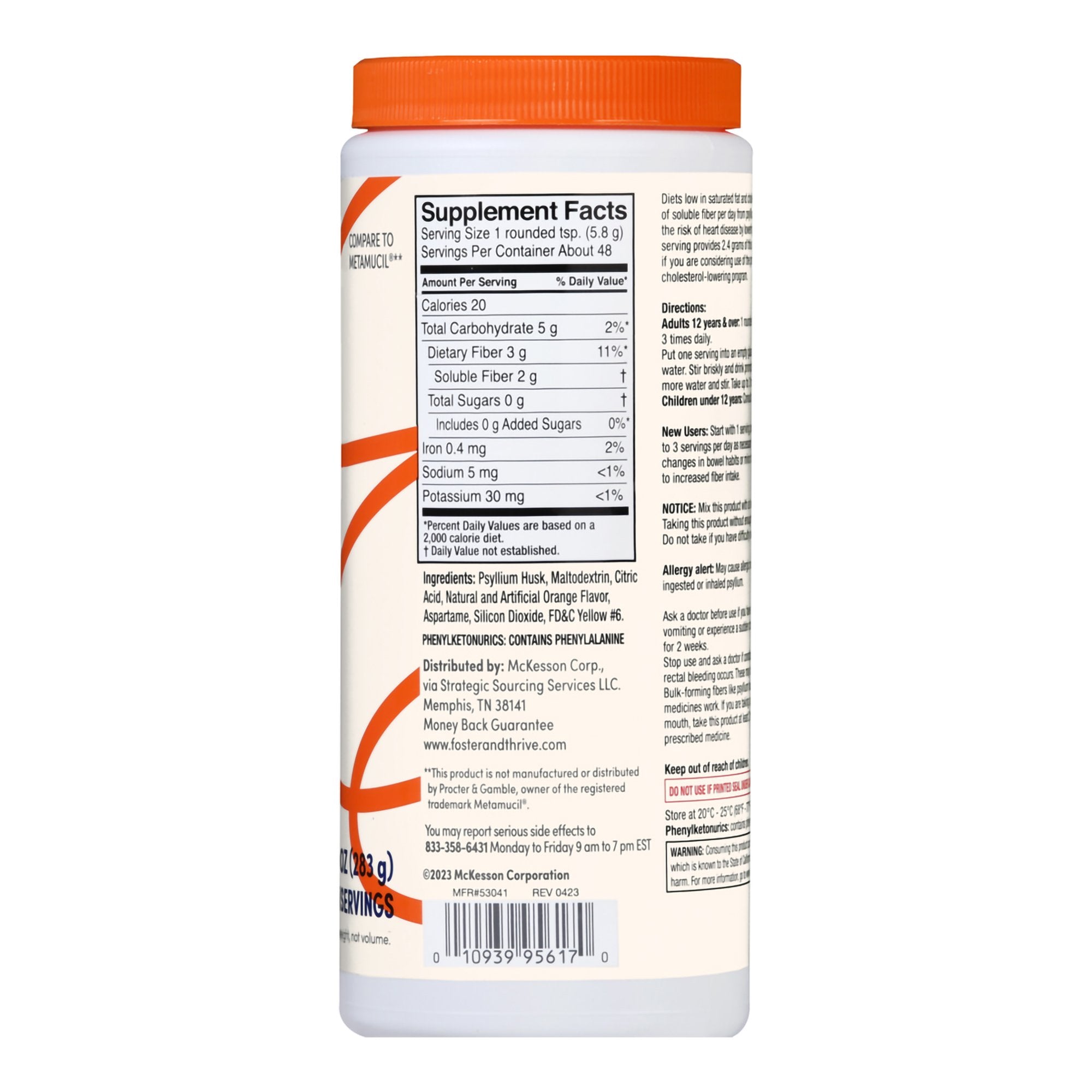 Fiber Supplement Foster & Thrive Orange Flavor Powder 10 oz. Psyllium Husk, Packaging Type- Each