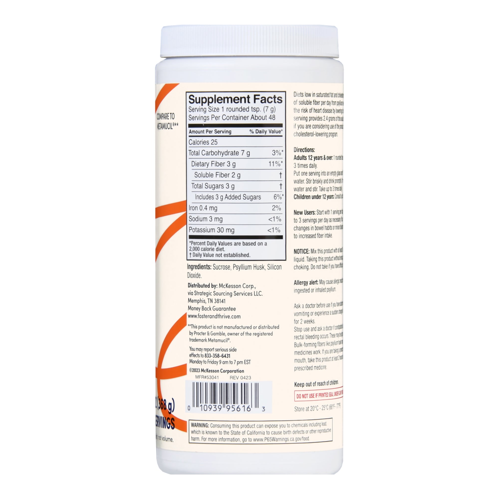 Fiber Supplement Foster & Thrive Original Flavor Powder 13 oz. Psyllium Husk, Packaging Type- Each