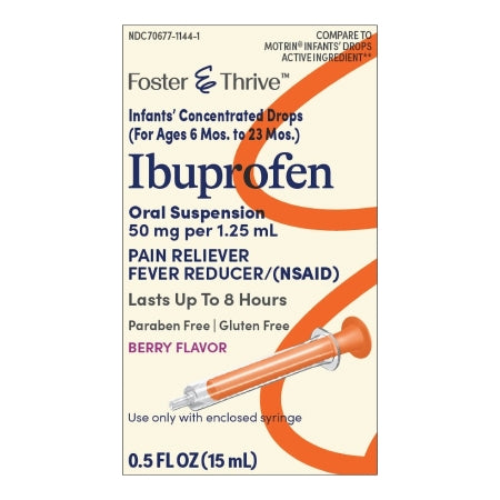 Infants' Pain Relief Foster & Thrive 50 mg / 1.25 mL Strength Ibuprofen Oral Suspension 0.5 oz., Packaging Type- Each