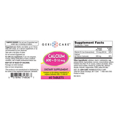 Joint Health Supplement Geri-Care Calcium / Vitamin D 600 mg - 400 IU Strength Tablet 60 per Bottle | (60/Bottle