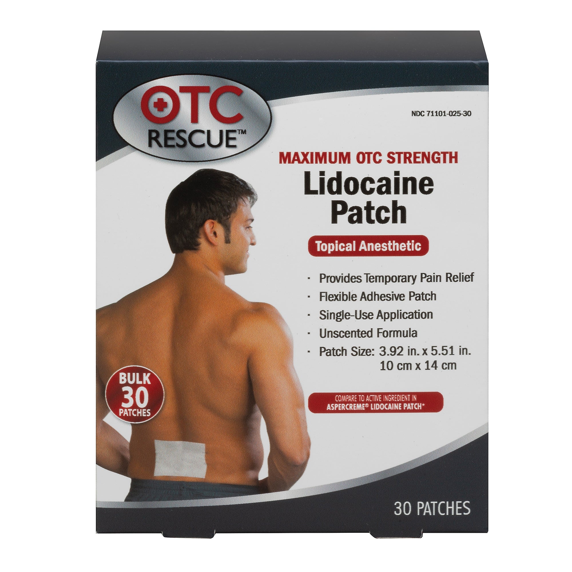 Topical Pain Relief OTC RESCUE 4% Strength Lidocaine Patch 30 per Box,Packaging Type- Each