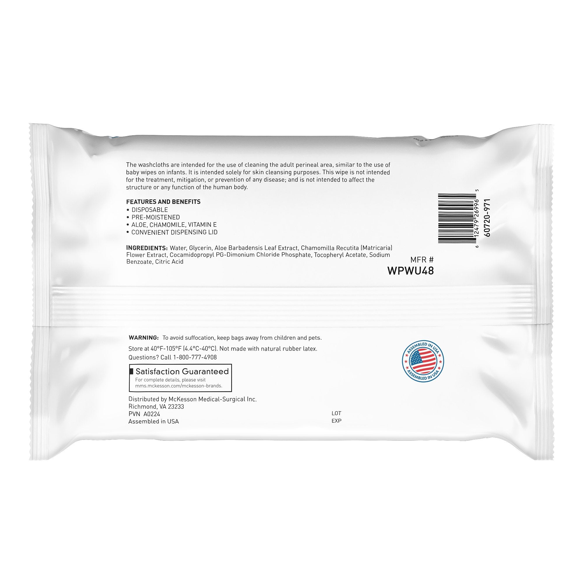 Personal Cleansing Wipe McKesson Soft Pack Unscented 48 Count