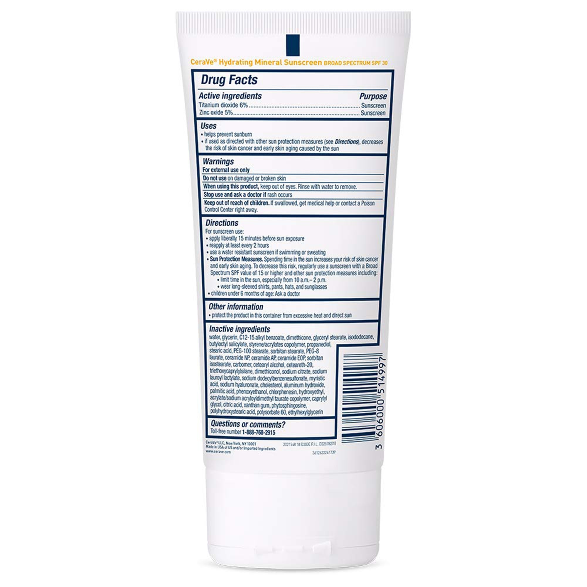 Sunscreen CeraVe Hydrating Mineral SPF 30 Lotion 5 oz. Tube,Packaging Type- Each