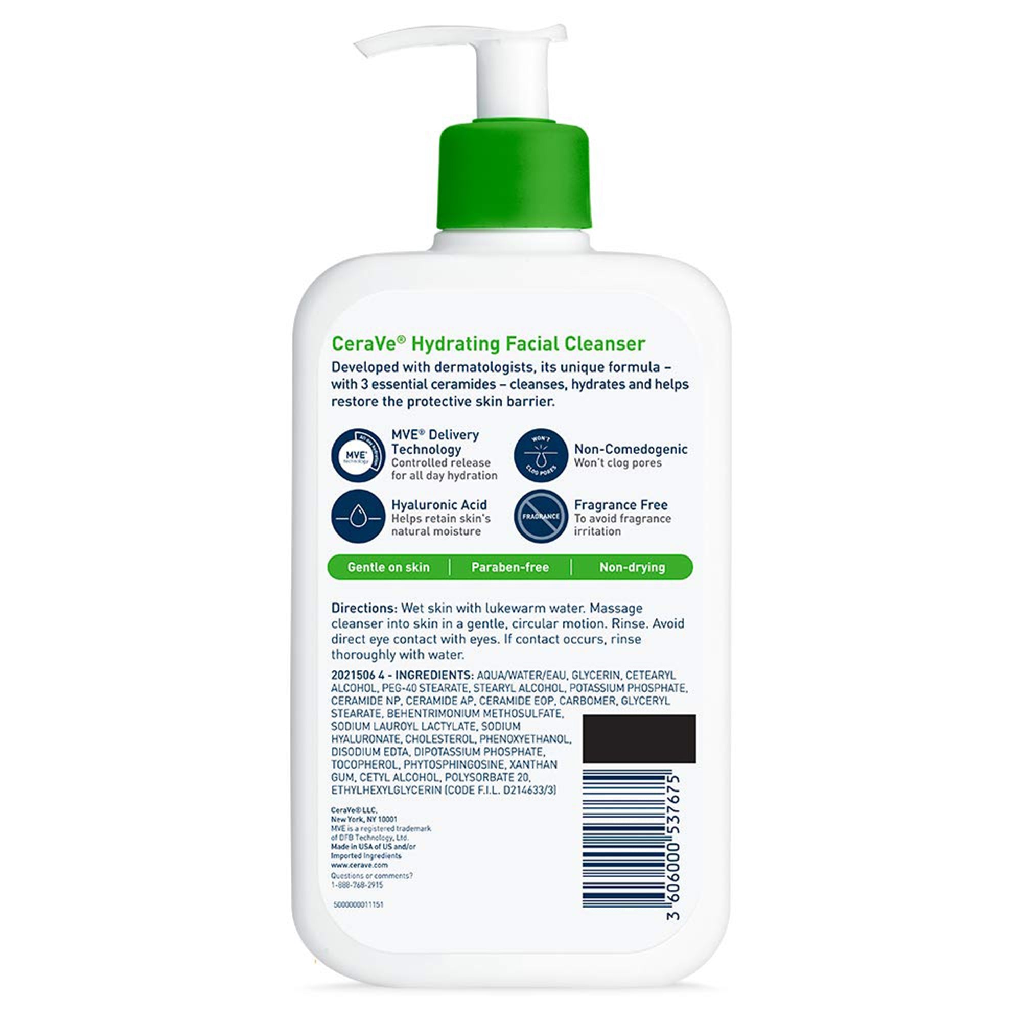 Facial Cleanser CeraVe Hydrating Lotion 16 oz. Pump Bottle Unscented,Packaging Type- Each