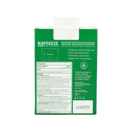 Topical Pain Relief Biofreeze 5% Strength Menthol Patch,Packaging Type- Box