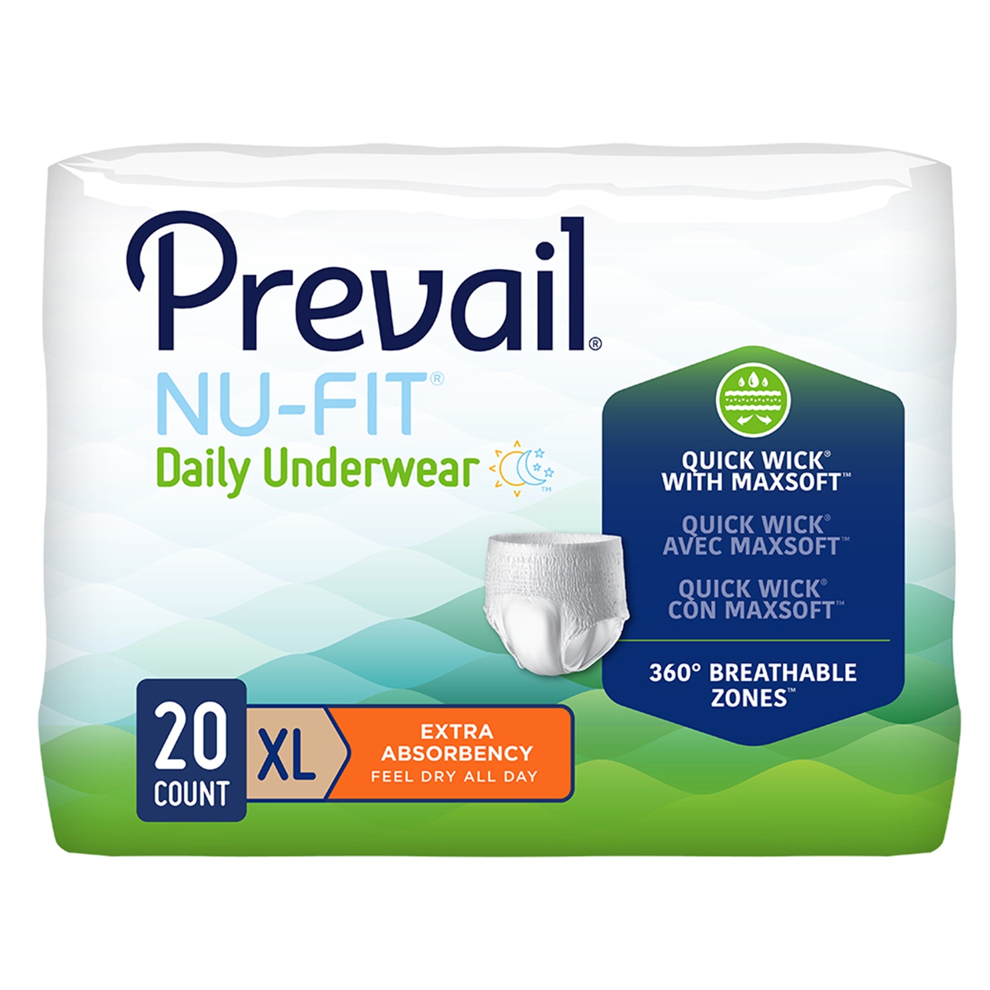 Unisex Adult Absorbent Underwear Prevail Nu-Fit Pull On with Tear Away Seams Disposable Heavy Absorbency