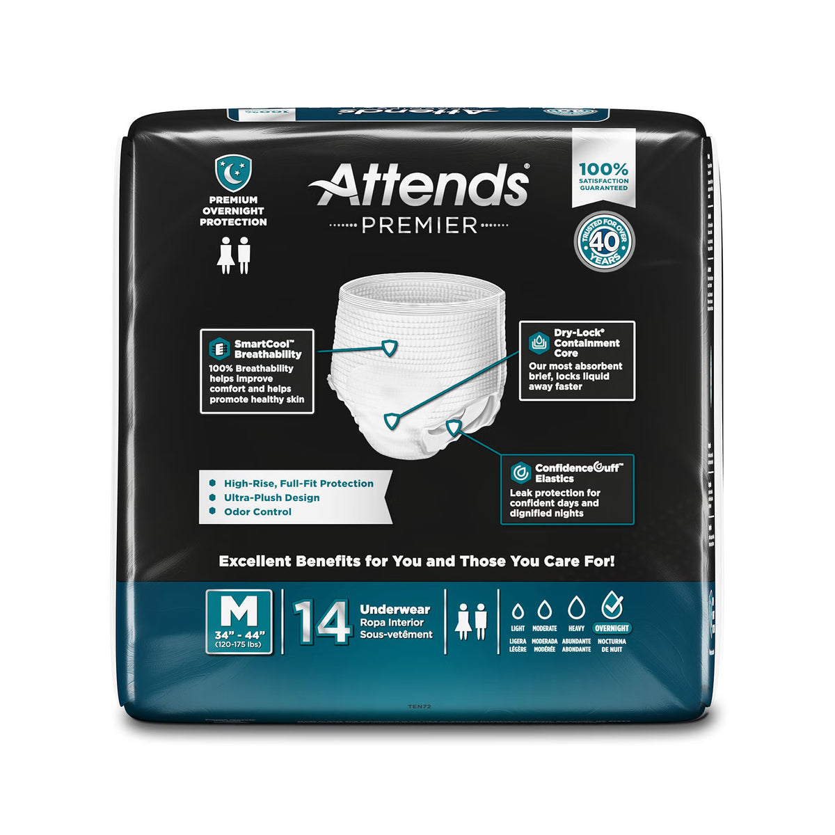 Attends Premier Absorbent Underwear – Medium, Heavy Overnight Absorbency