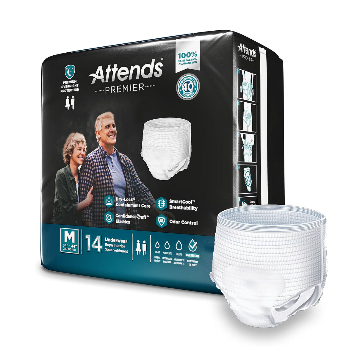 Attends Premier Absorbent Underwear – Medium, Heavy Overnight Absorbency