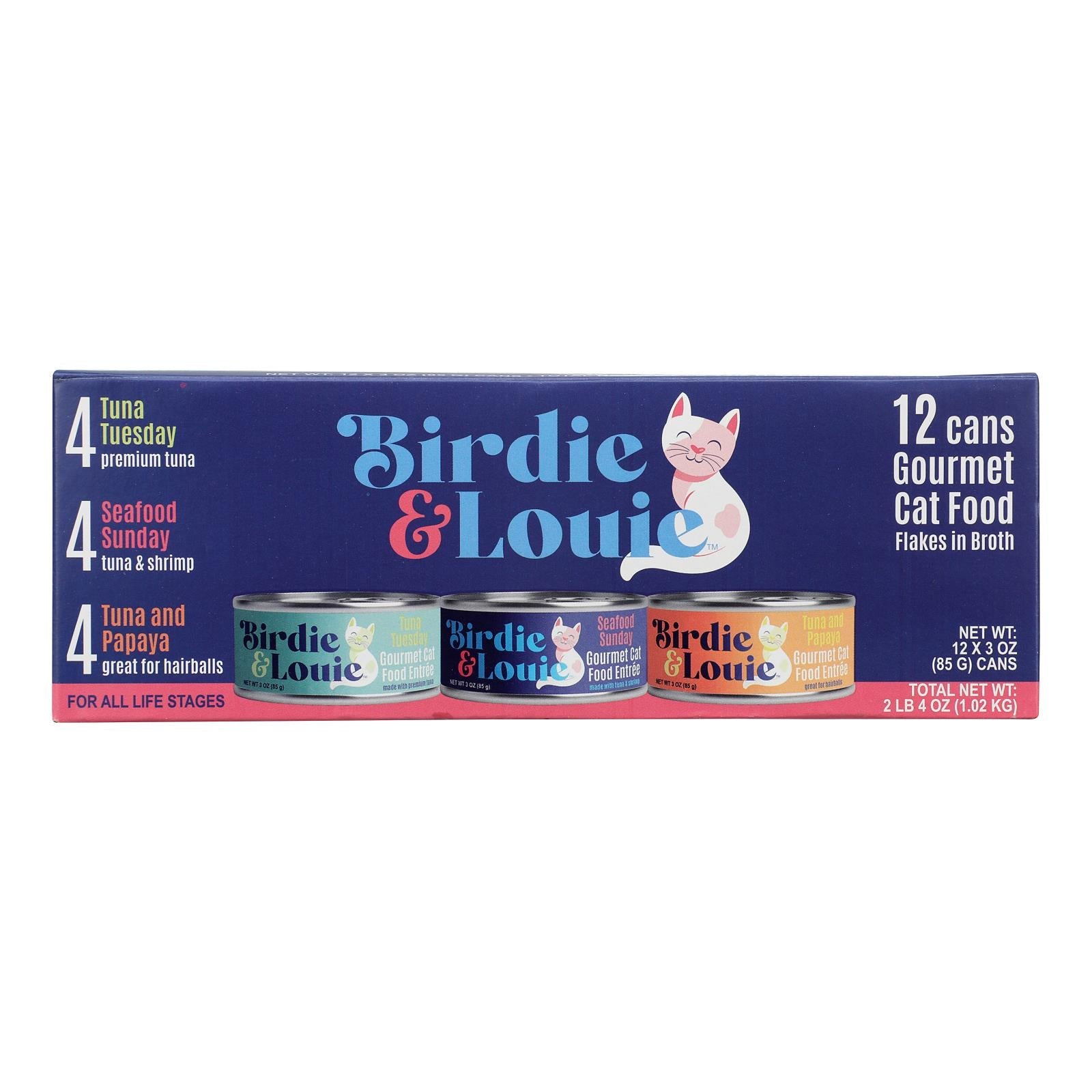 Birdie & Louie - Comida húmeda para gatos (3 variedades) - Caja de 6 a 12 unidades