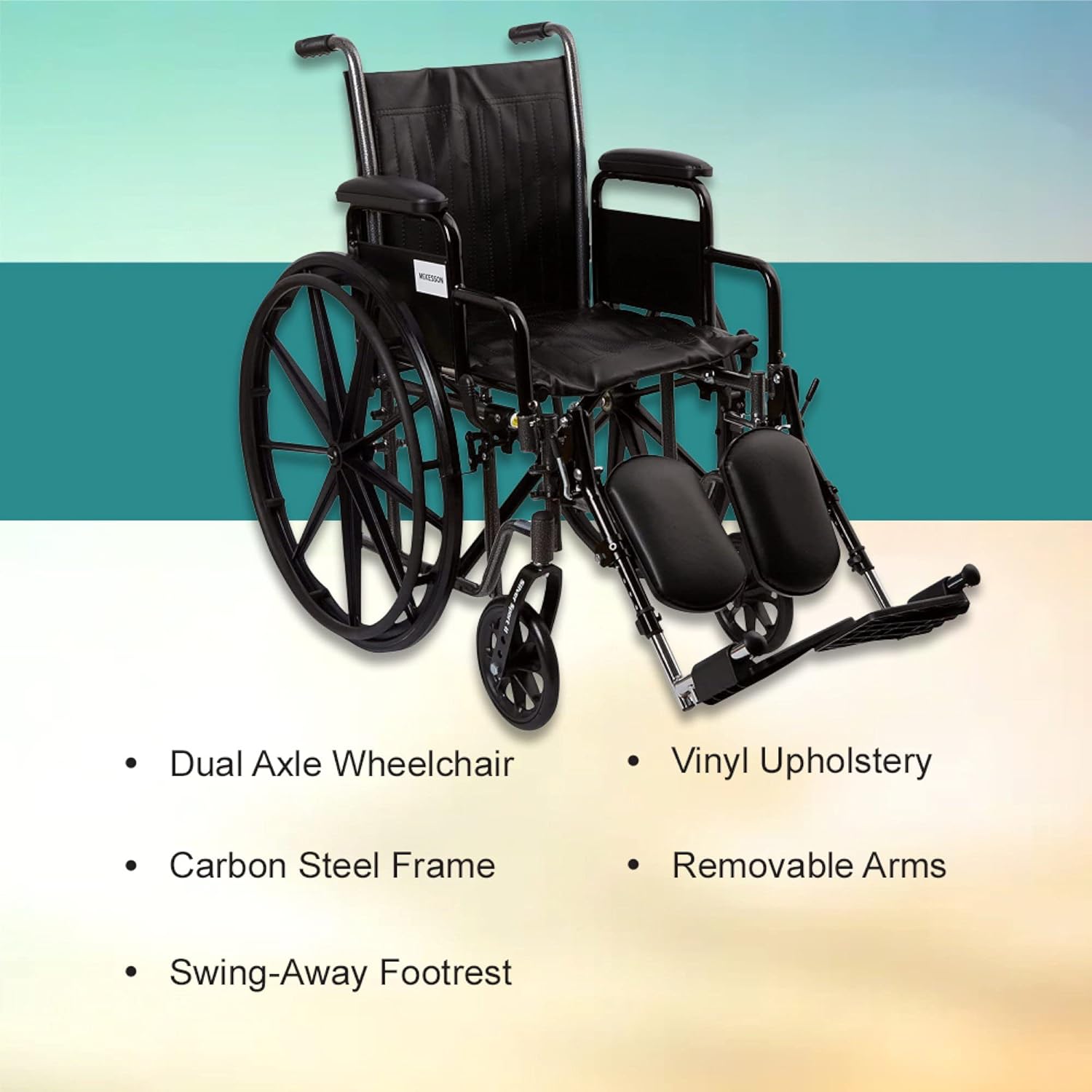 Wheelchair McKesson Dual Axle Desk Length Arm Swing-Away Elevating Legrest Black Upholstery 16 Inch Seat Width Adult 250 lbs. Weight Capacity, Packaging Type- Each