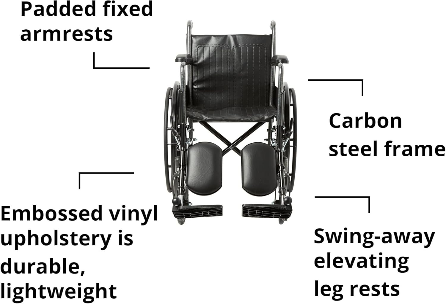 Wheelchair McKesson Dual Axle Full Length Arm Swing-Away Elevating Legrest Black Upholstery 18 Inch Seat Width Adult 300 lbs. Weight Capacity, Packaging Type- Each