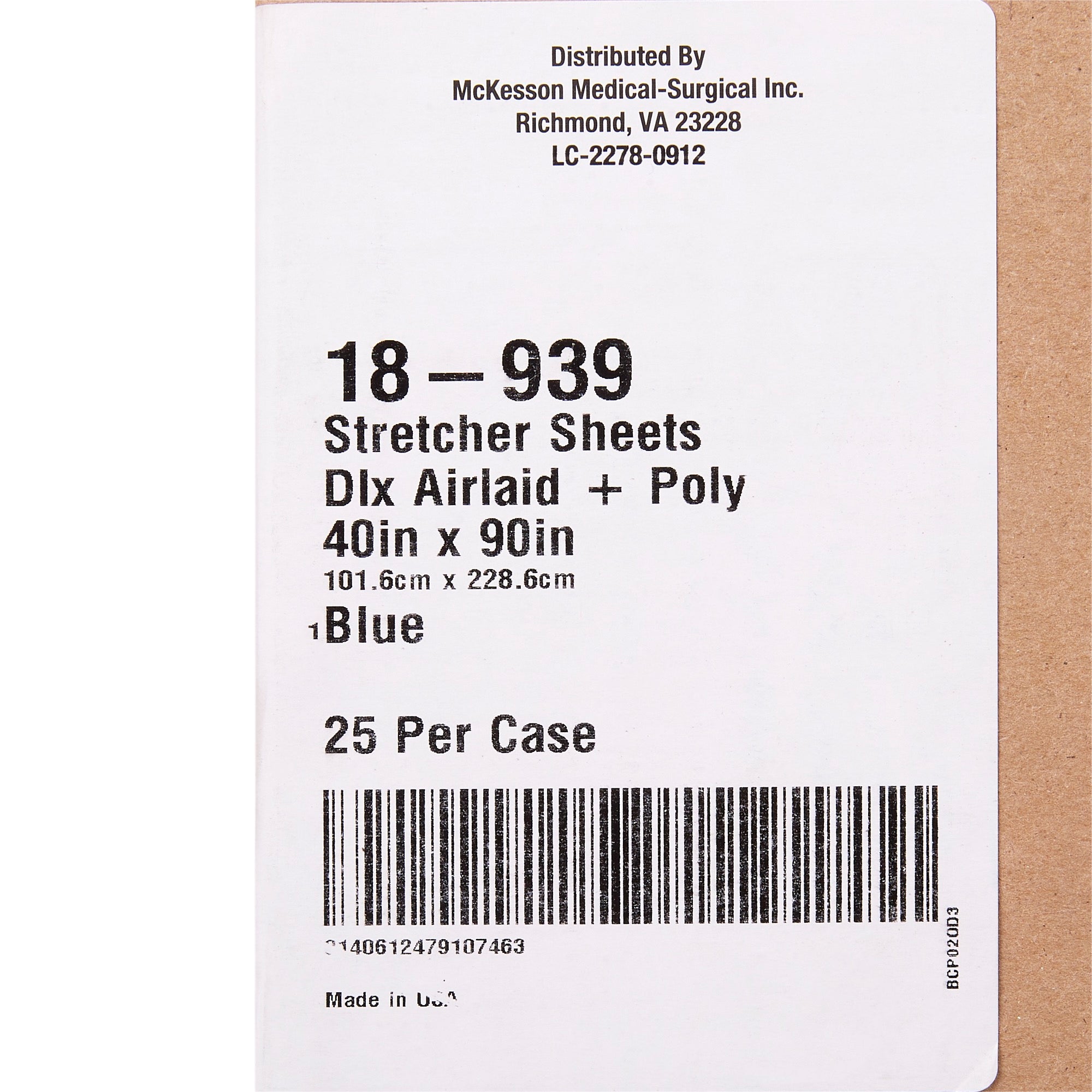 Stretcher Sheet McKesson Flat Sheet 40 W X 90 L Inch Blue Polyback Airlaid Disposable, Packaging Type- Case
