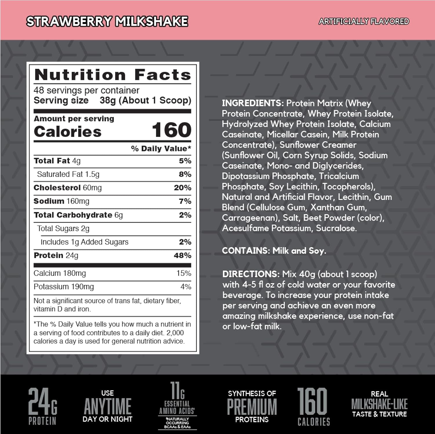 SYNTHA 6 EDGE Protein Powder, with Hydrolyzed Whey, Micellar Casein, Milk Protein Isolate, Low Sugar, 24G Protein, Strawberry Milkshake, 48 Servings