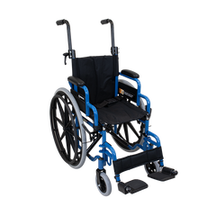 DynaRide pediatric 14 inch wheelchair with footrests front three-quarter view