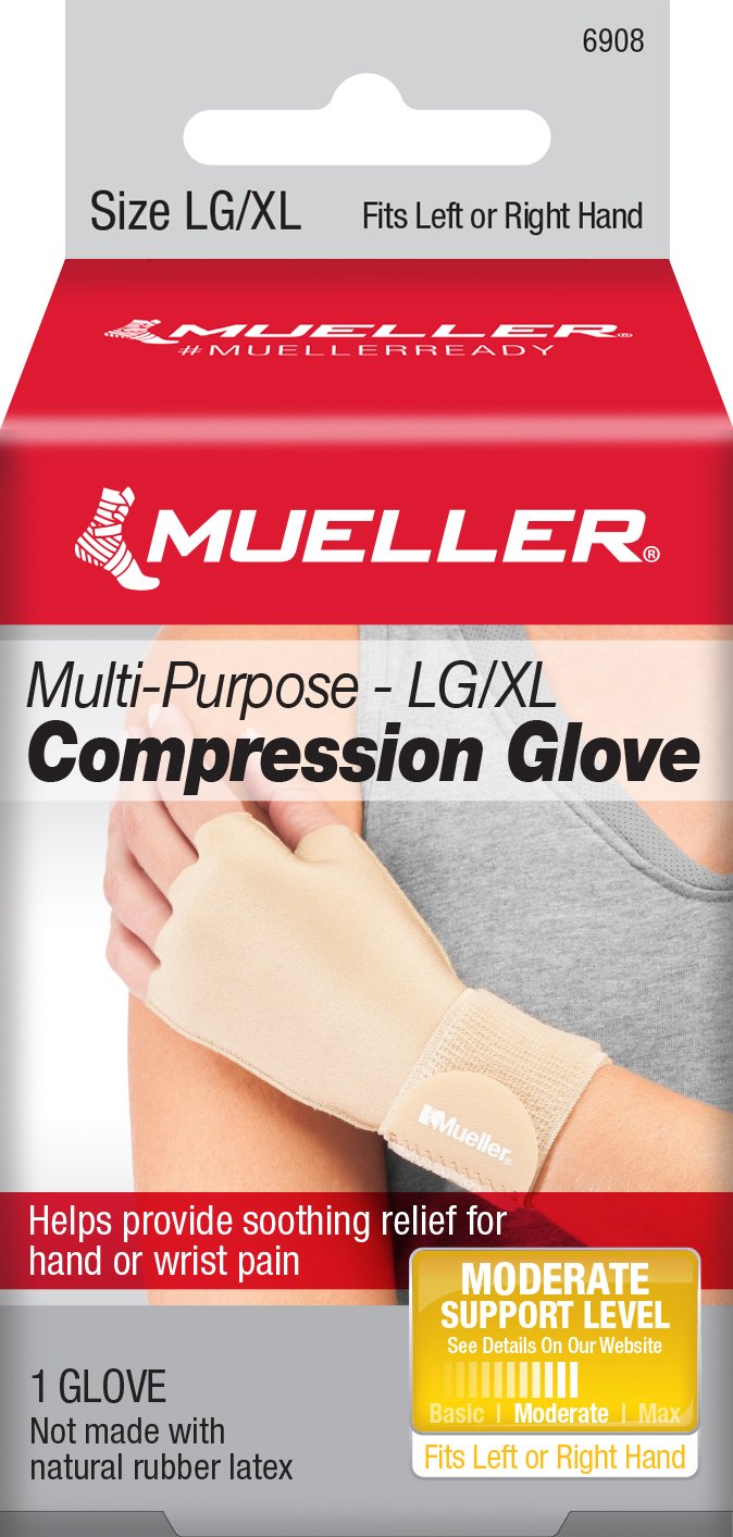 Compression Glove Mueller Compression & Support Gloves Fingerless Large / X-Large Over-the-Wrist Length Ambidextrous