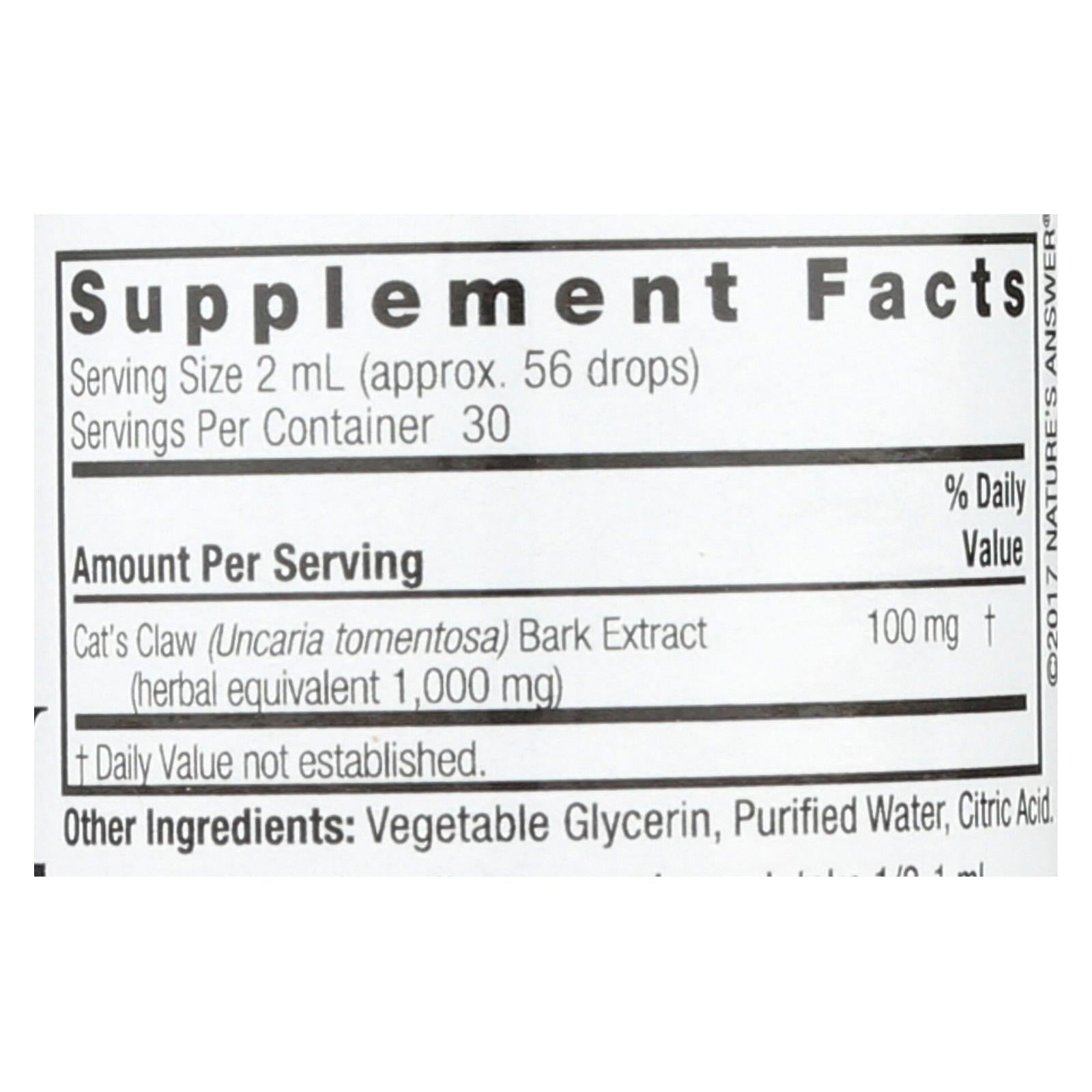 natures answer cats claw inner bark alcohol free 2 fl oz
