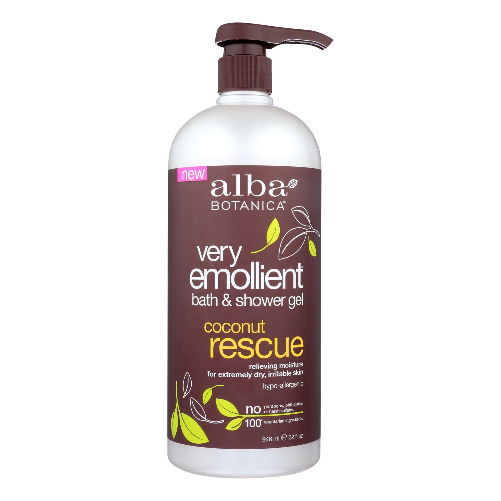 Alba Botanica - Gel de baño y ducha muy emoliente - Rescate de coco - 947 ml