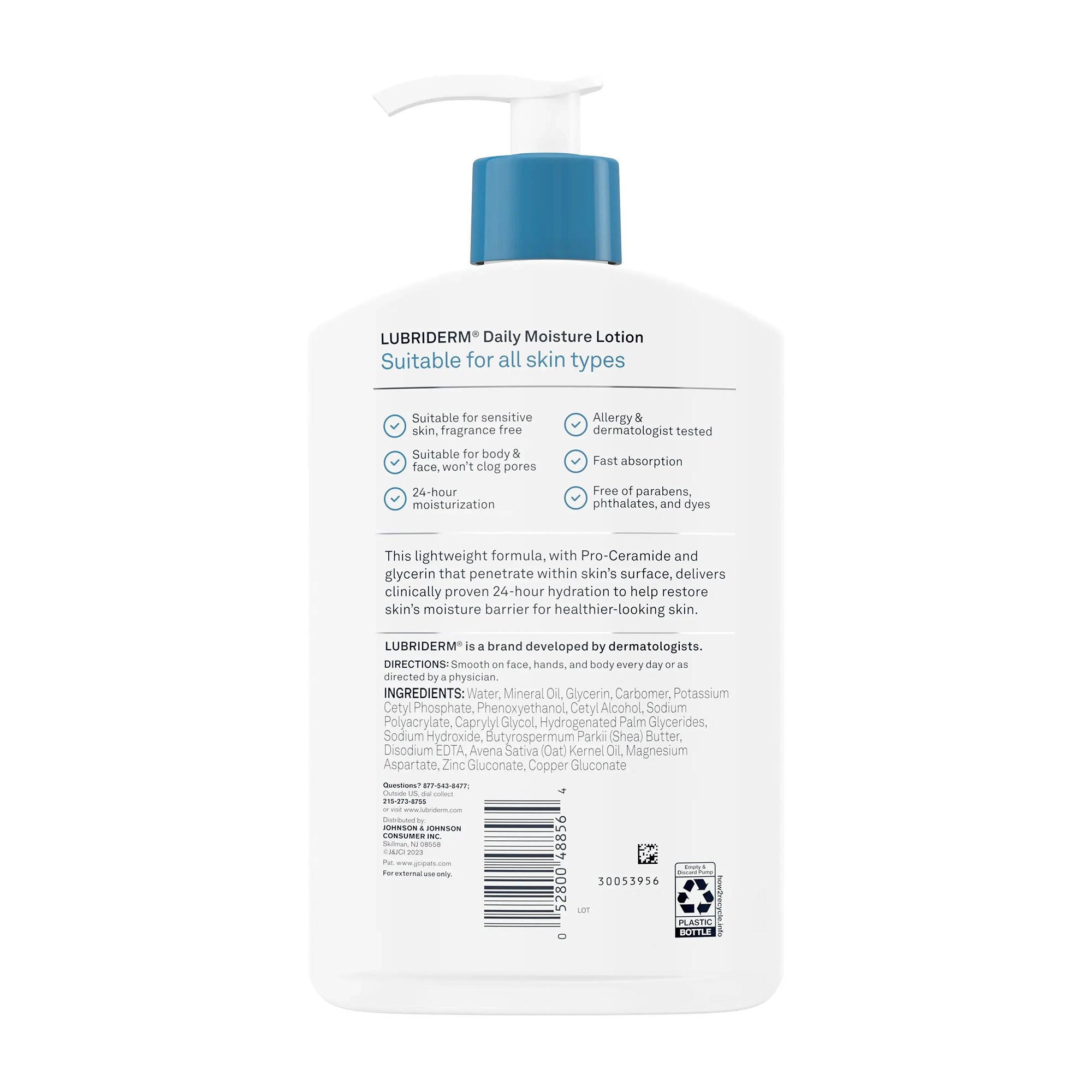 Hand and Body Moisturizer Lubriderm 16 oz. Pump Bottle Unscented Lotion CHG Compatible, Packaging Type- Case