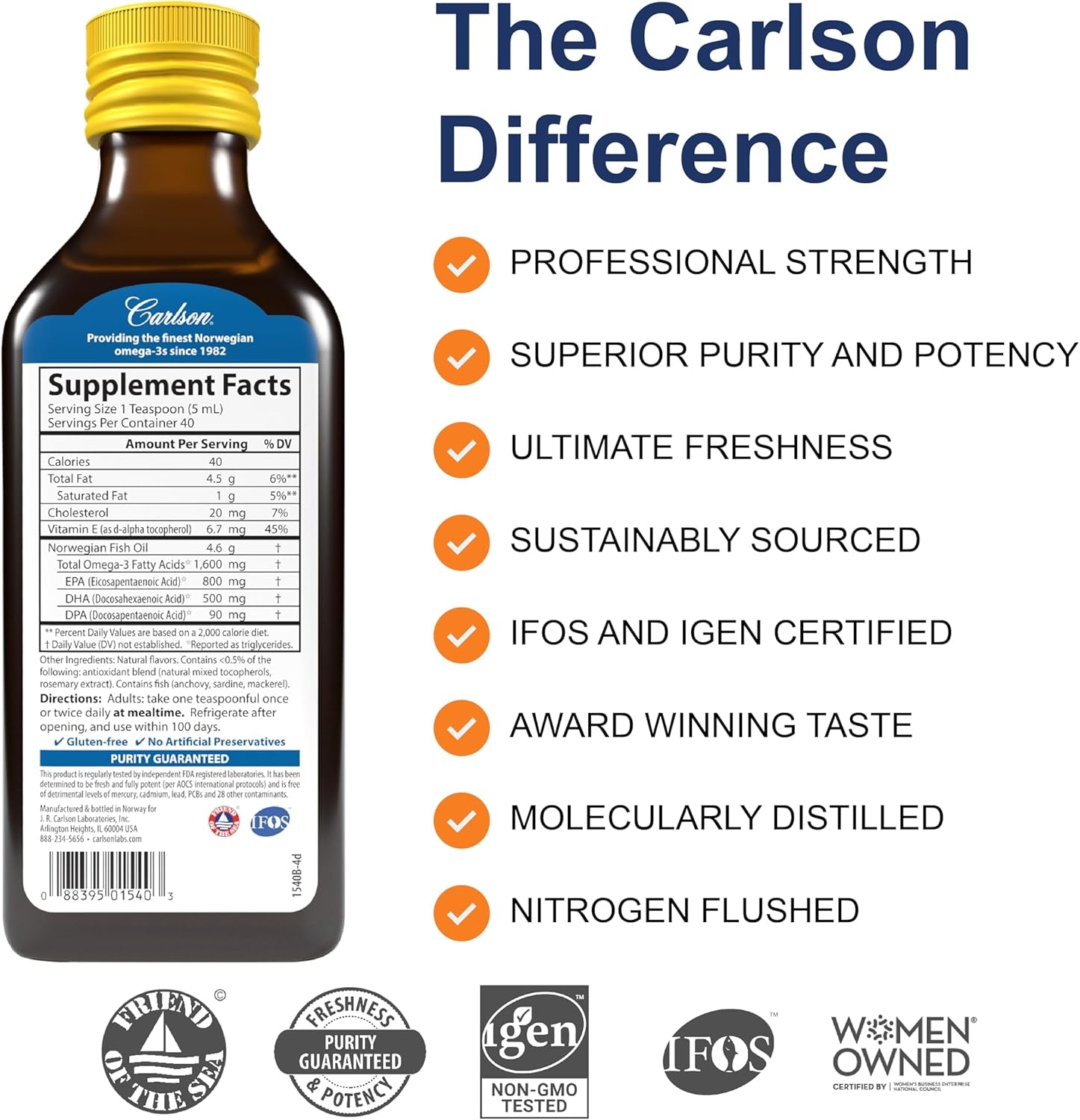 the Very Finest Fish Oil, 1600 Mg Omega 3S, Liquid Fish Oil Supplement, Norwegian Fish Oil, Wild Caught, Sustainably Sourced Fish Oil Liquid, Lemon, 200Ml, 6.7 Fl Oz