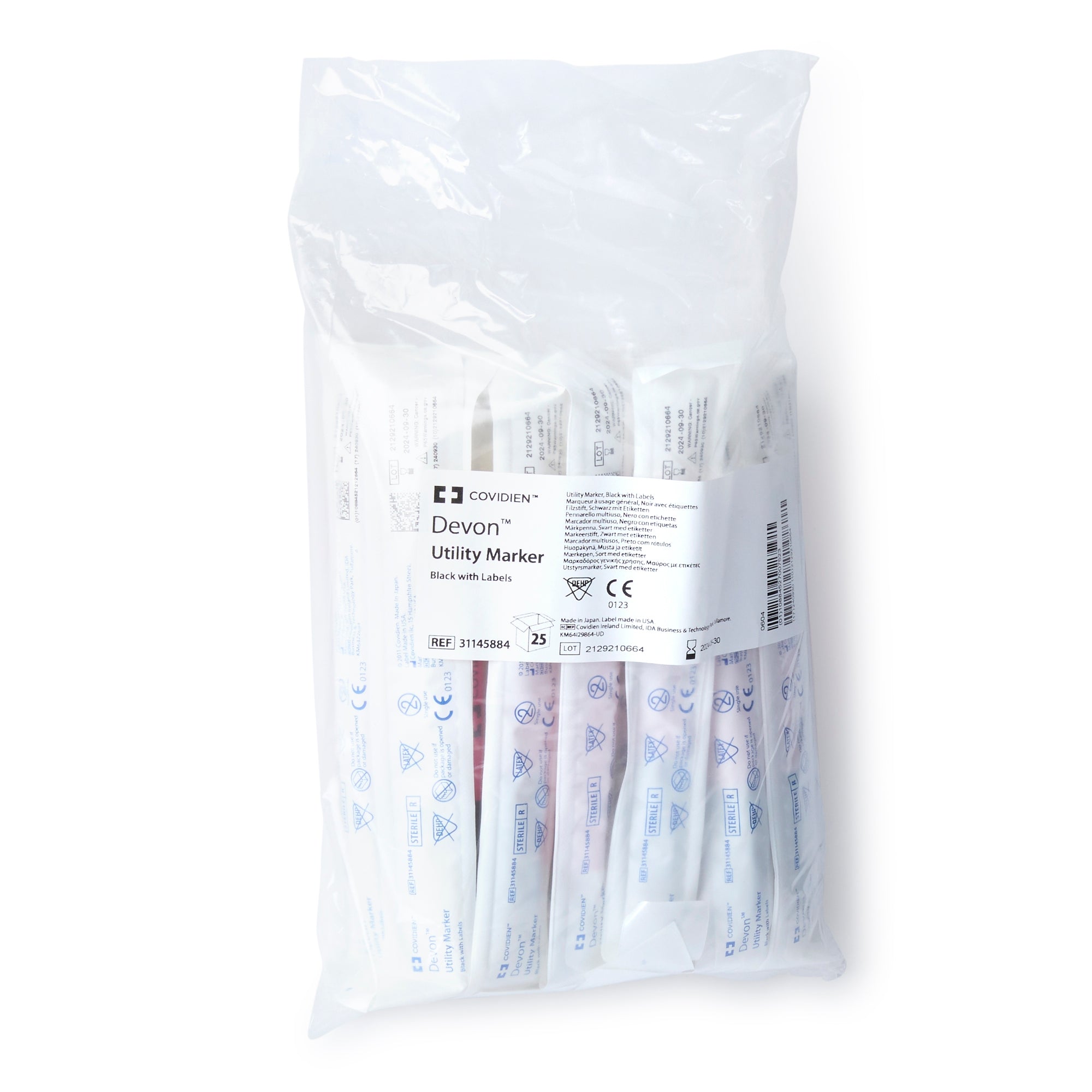 Medical Utility Marker with Labels Devon Permanent Black Ink Sterile Full Size Fine Tip,Packaging Type- Box