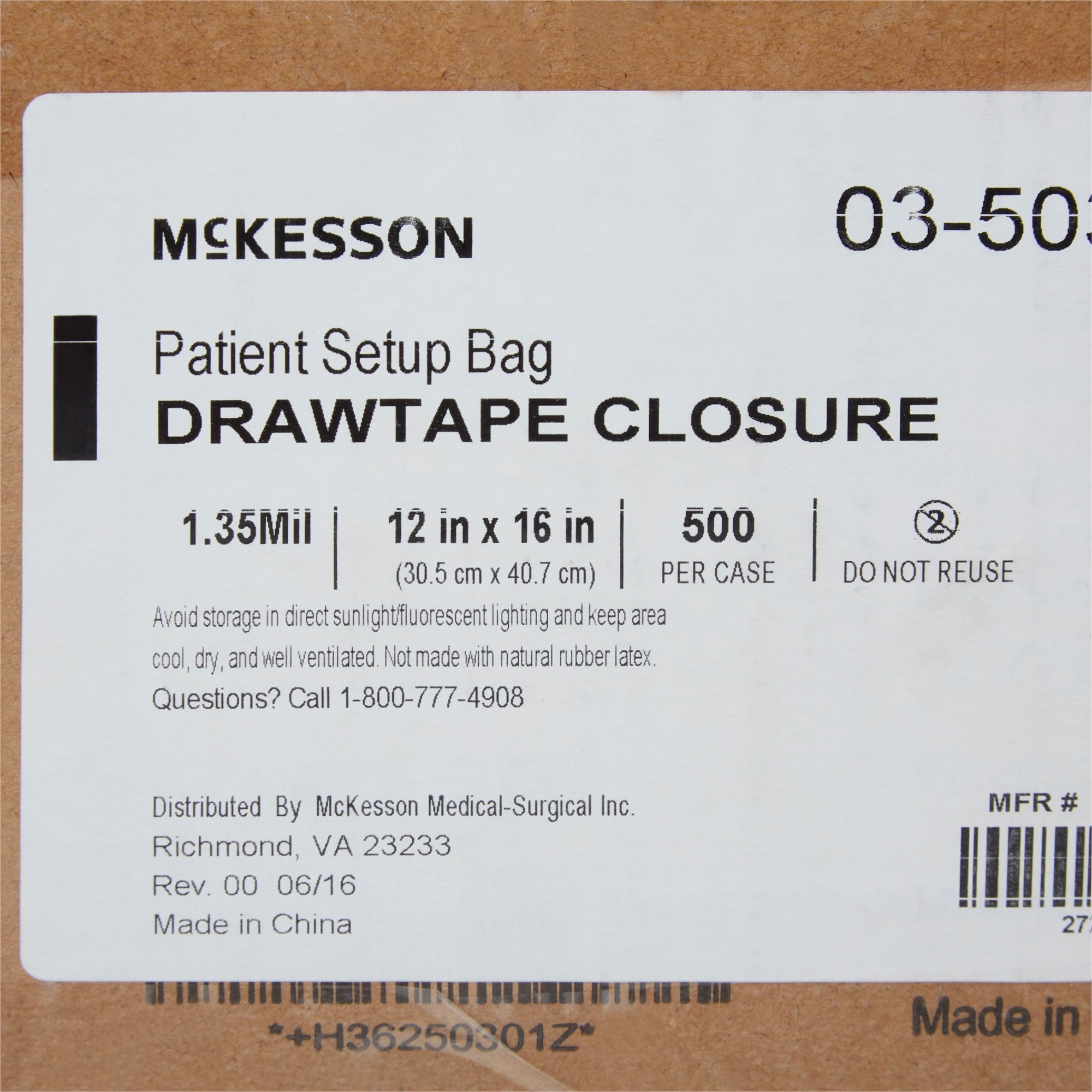 Respiratory Set-Up Bag McKesson PULL-TITE, Packaging Type- Case