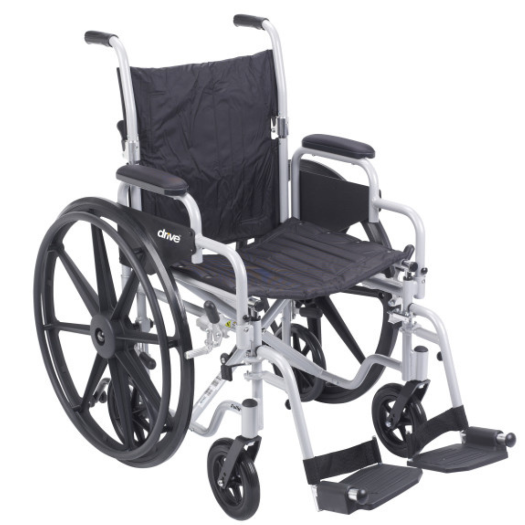 Silla de ruedas/transporte combinada Drive Medical TR18,TR20 Pollywog, 113 kg, estructura plateada con tapizado de nailon