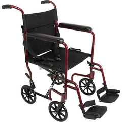 ProBasics burgundy aluminum transport chair with footrests front view