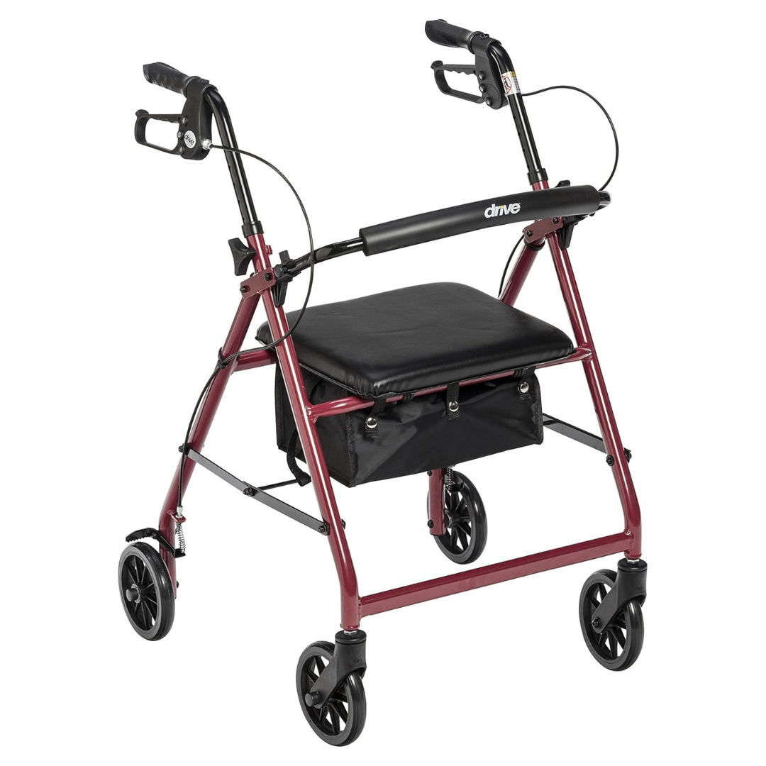 Drive Medical Aluminium Rollator For Seniors and Elders, Wheel size 6inches With Height Adjustable 13 x 12inch, Red Color , Foldable, 11038A
