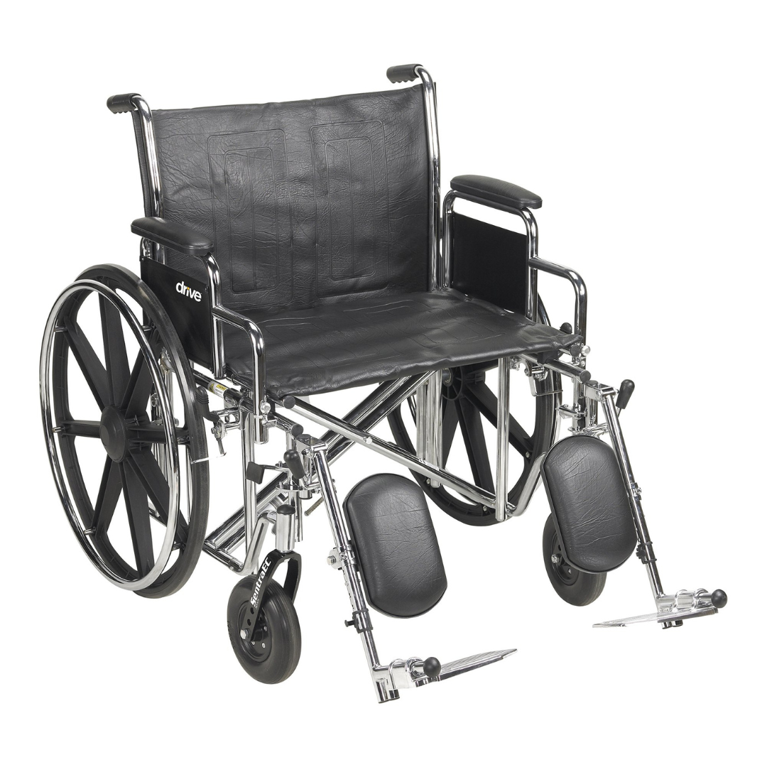 compact folding wheelchair with padded seat and footrests on white background