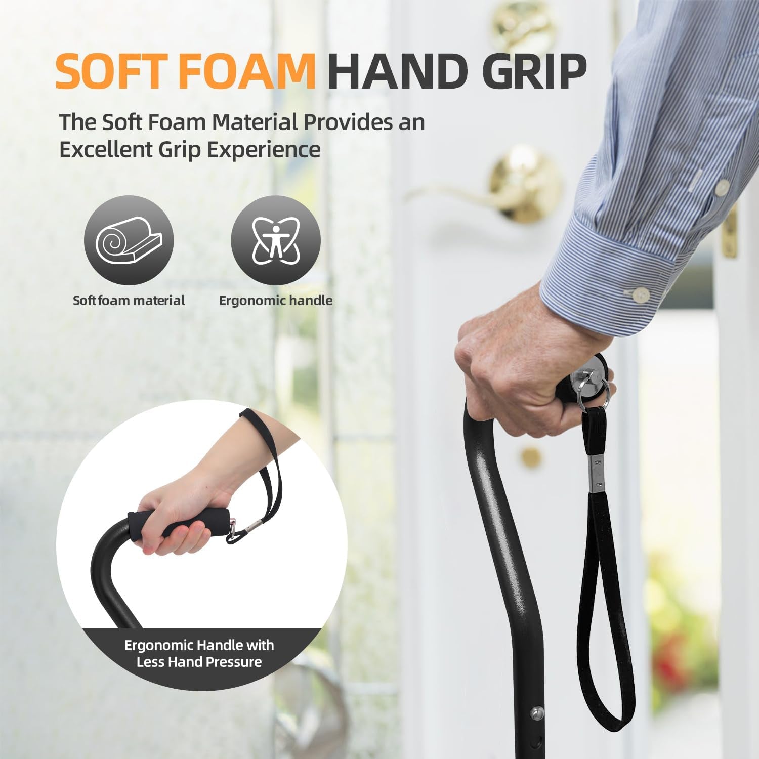 Walking Cane for Men & Women Adjustable Cane with Offset Soft Cushioned Handle  Portable Lightweight Sturdy Mobility Walker Aid for Elderly, Seniors Collapsible Cane