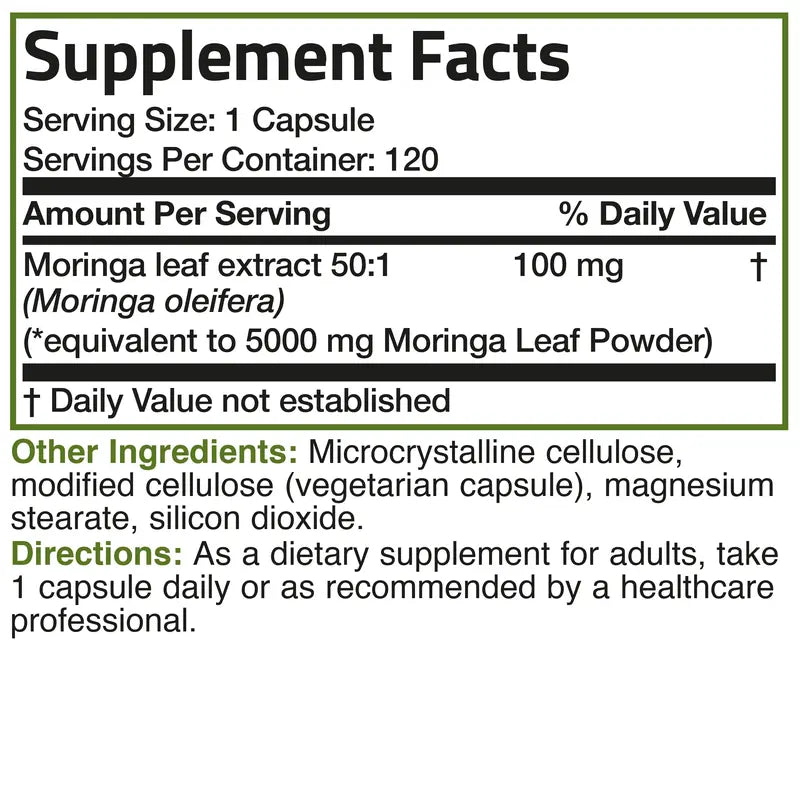 Bronson Moringa Oleifera 5000 Mg Powder Capsules Extra High Potency 50:1 Extract Energizing Superfood Antioxidant Healthcare Dietary Supplement